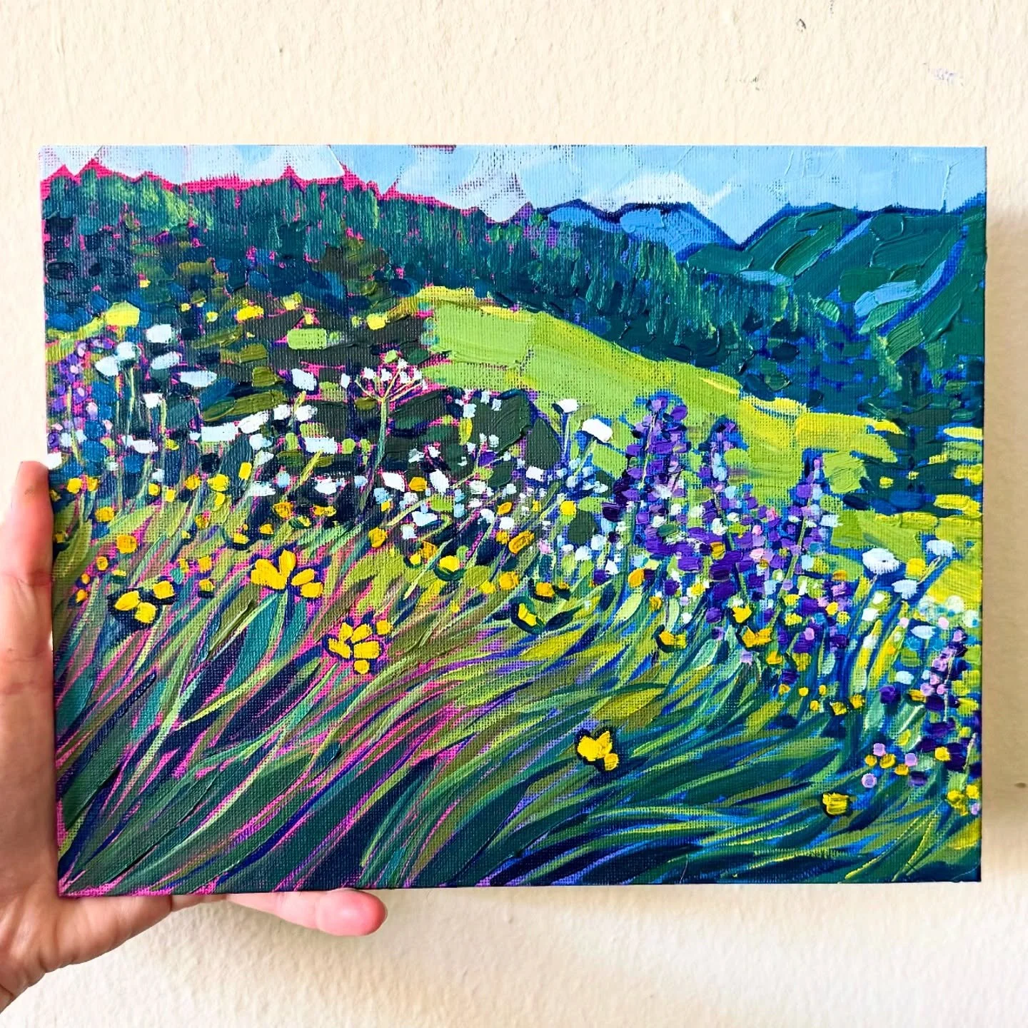 Finally going back through my Italy pics and came across this serene scene from the walk up to Santa Maddalena. The summer wildflowers that peppered the Dolomites in August were that of a dream 🌸🌻🌼🪻 I can&rsquo;t wait to paint more! 
.
.
.
#italy