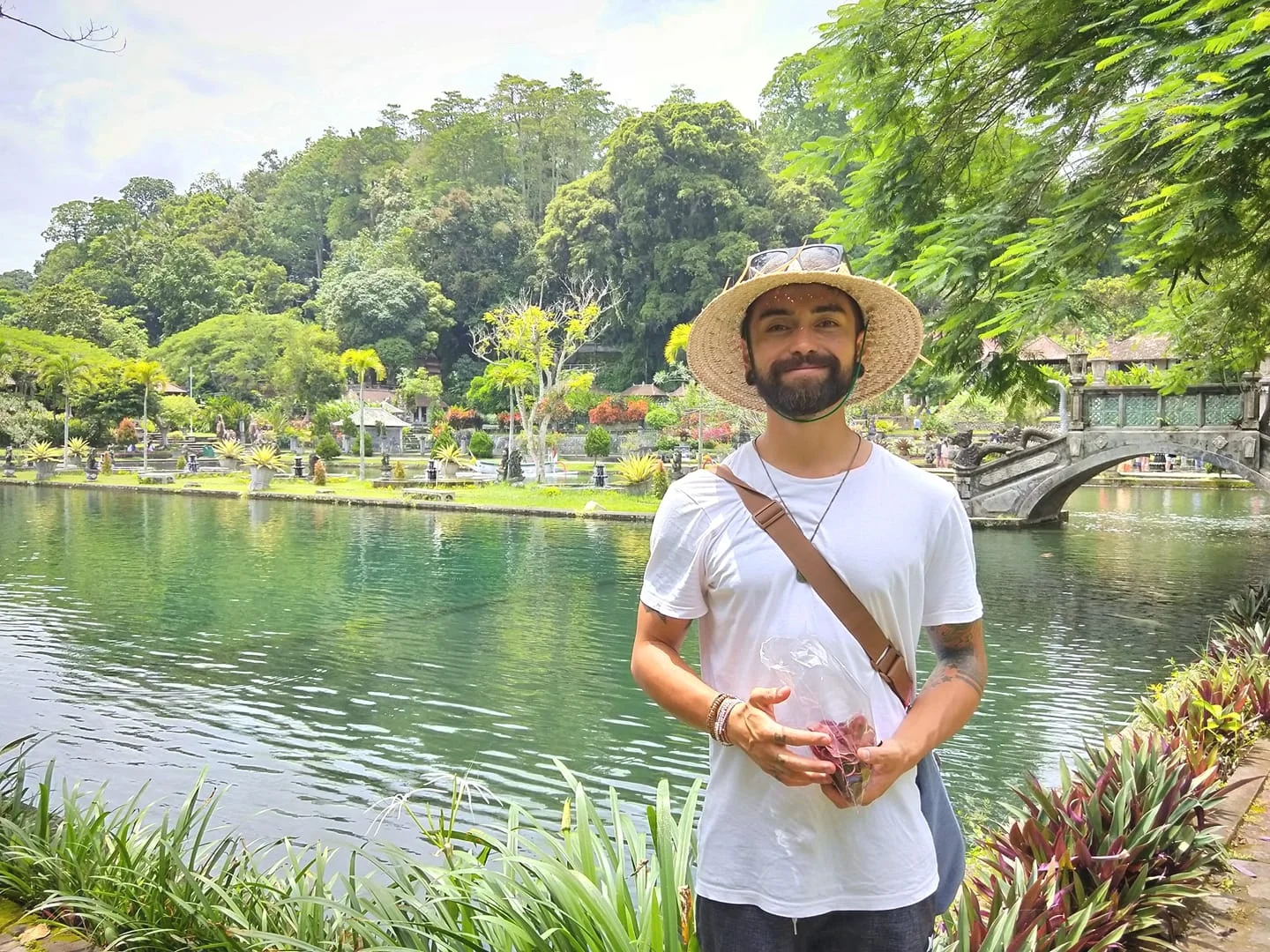 Yours truly, eating sweet potato crisps at the Water Palace in Indonesia, the day before coming down with symptoms of Dengue Fever… On our third day of being on holiday.