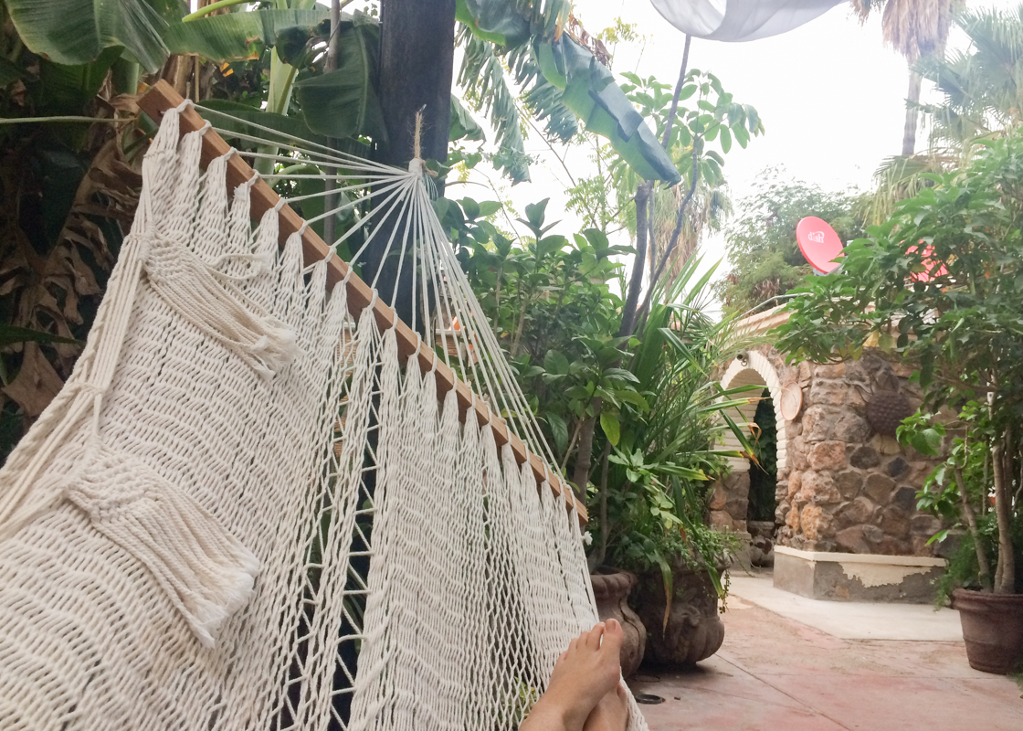 Chillin' in a hammock in our little courtyard oasis at the hotel in Mulegé.