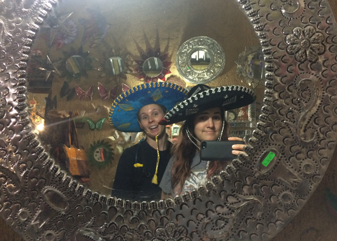 We tried on these sombreros. We didn't buy them. I wish we did.
