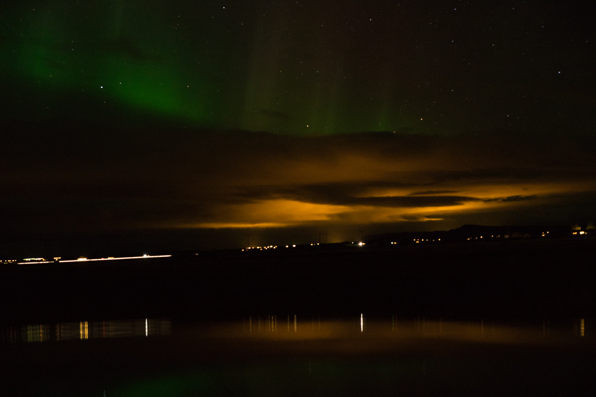 Northern Lights... with a little bit of light pollution mixed in.