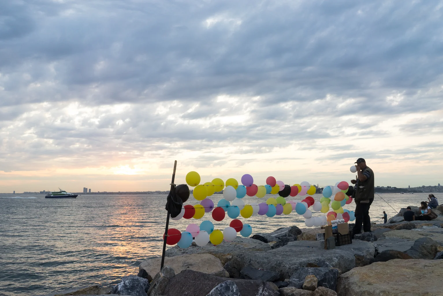 Balloon dark game set up on the Moda Seaside pathway in Kadiköy.