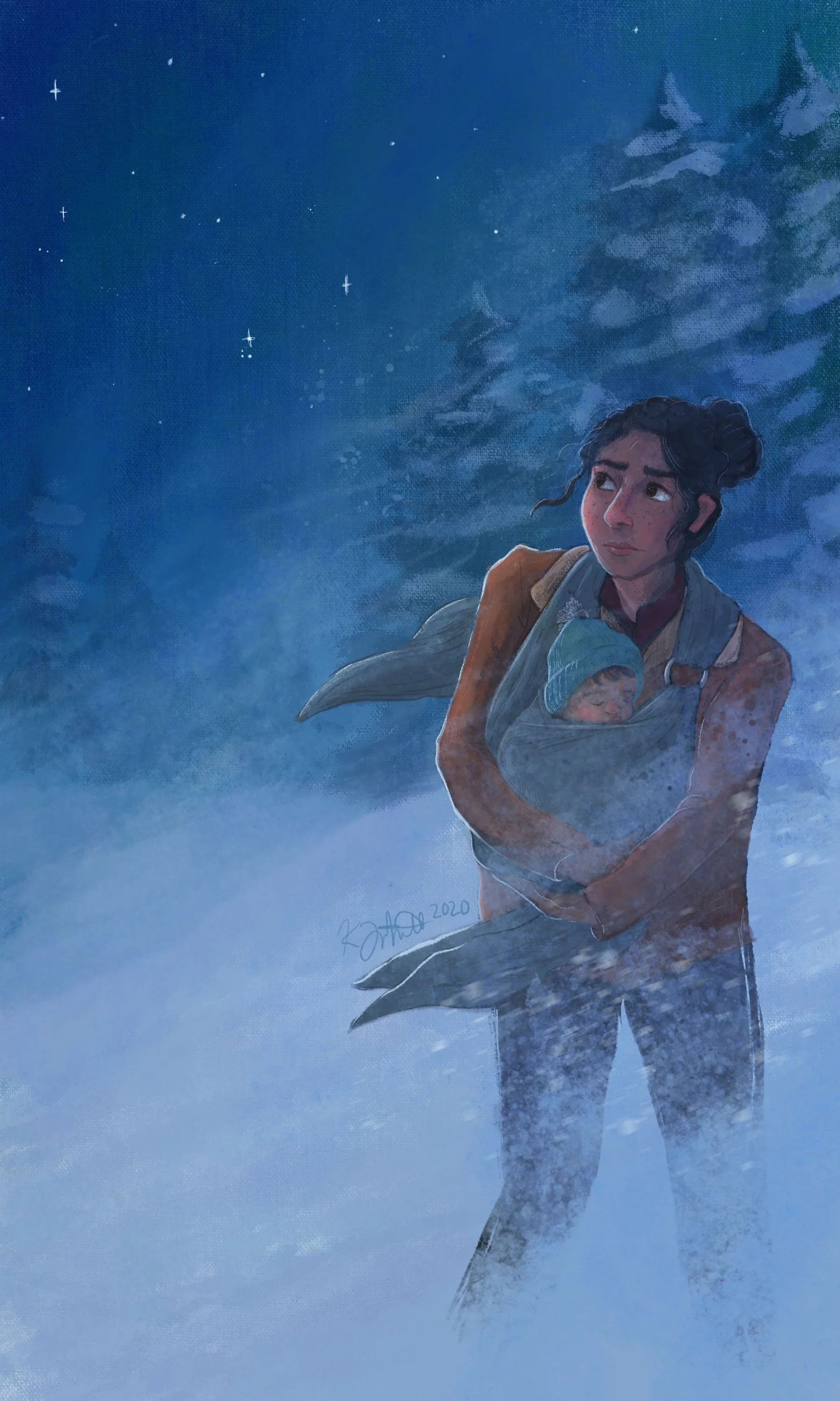  Digital painting of Dina and JJ from The Last of Us Pt II. 