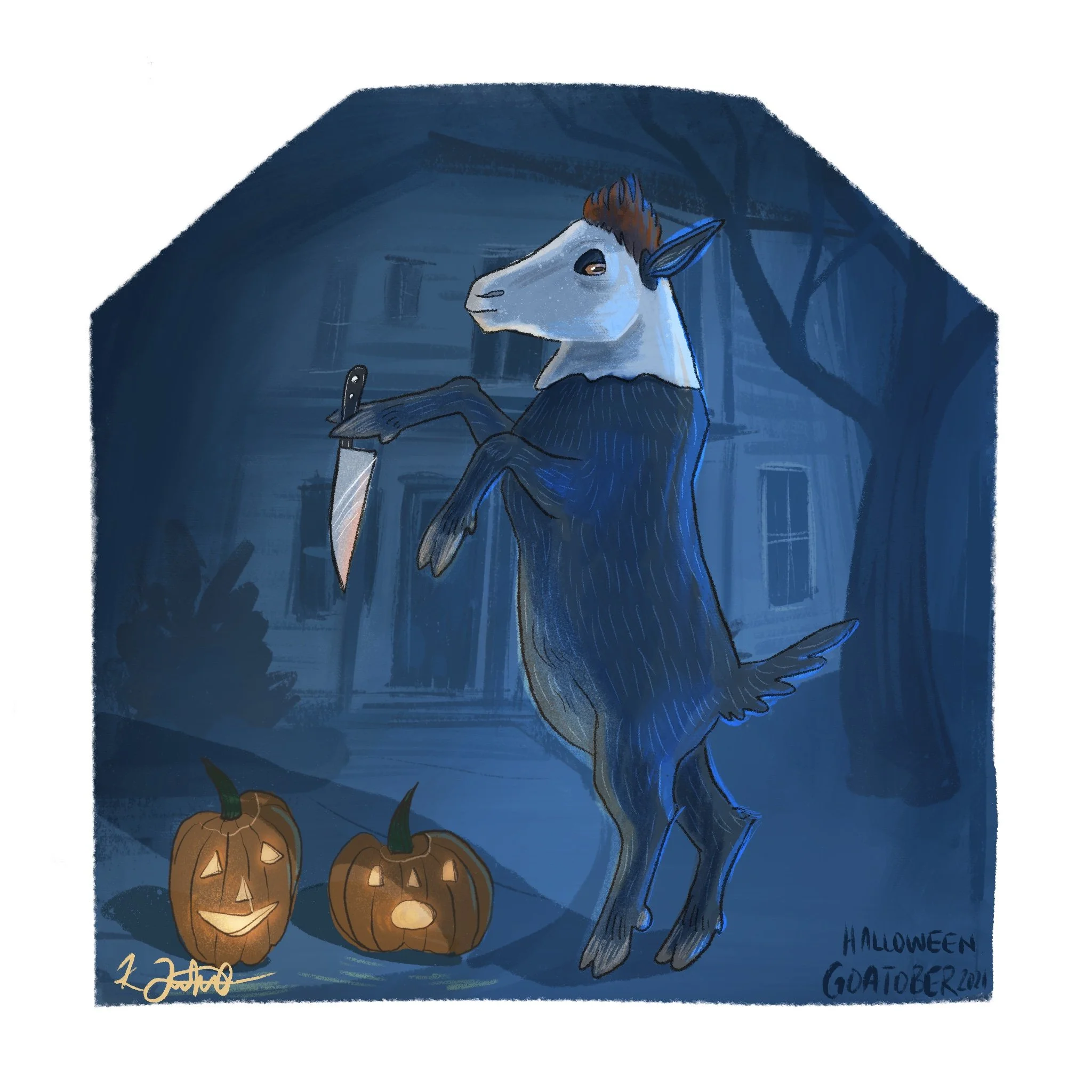  Goat digital painting inspired by the movie Halloween. 