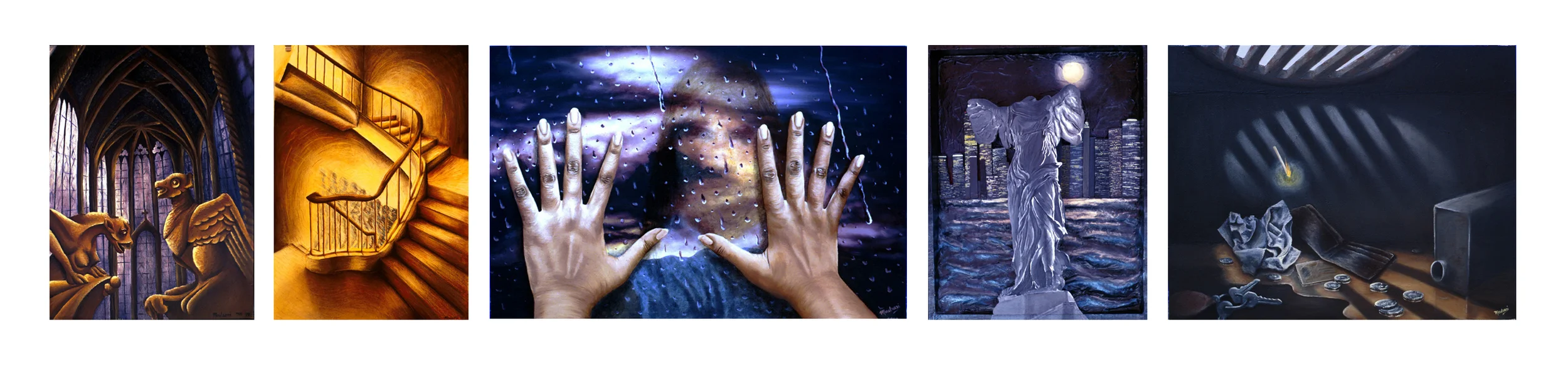 Paintings from 1999–2000 in media ranging from oil to mixed media