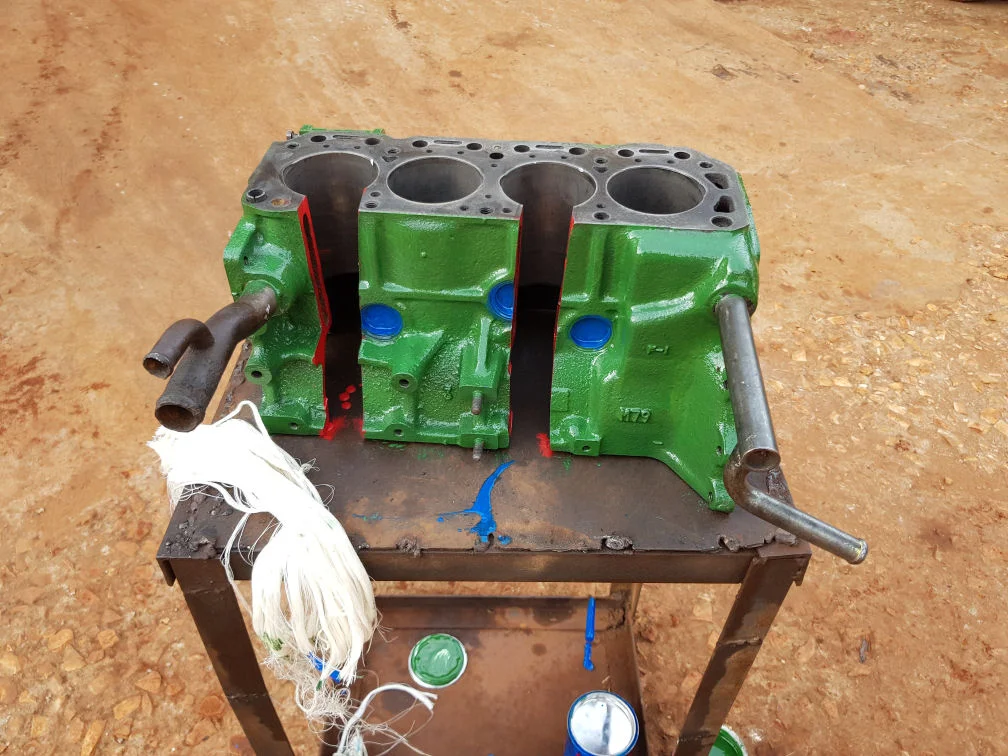 The engine block ready for re-assembly