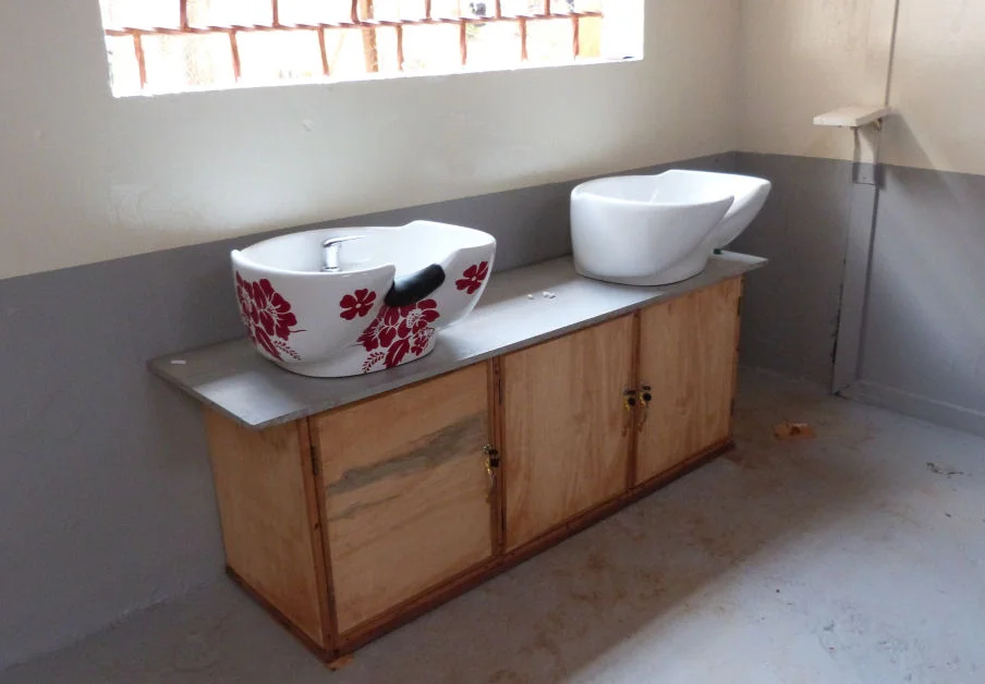 The sinks in place
