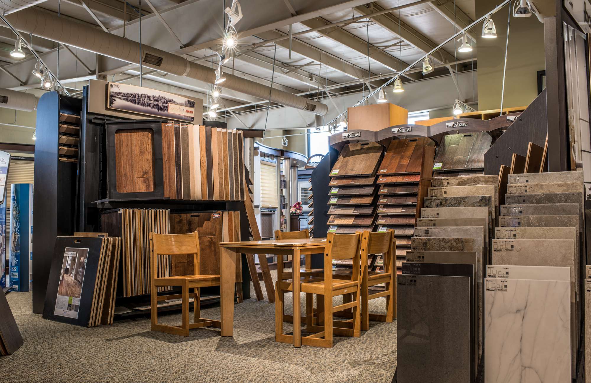 Our wide selection of flooring materials includes wood, carpet, and tile.