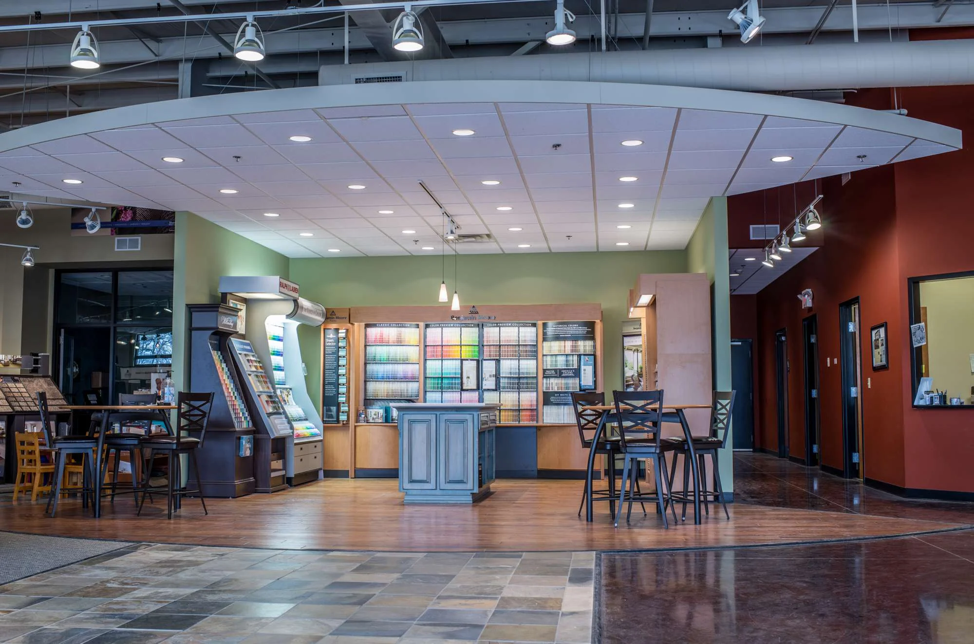 Our paint center, featuring stains, interior paint, exterior paint, and specialty paint here in Columbia, MO