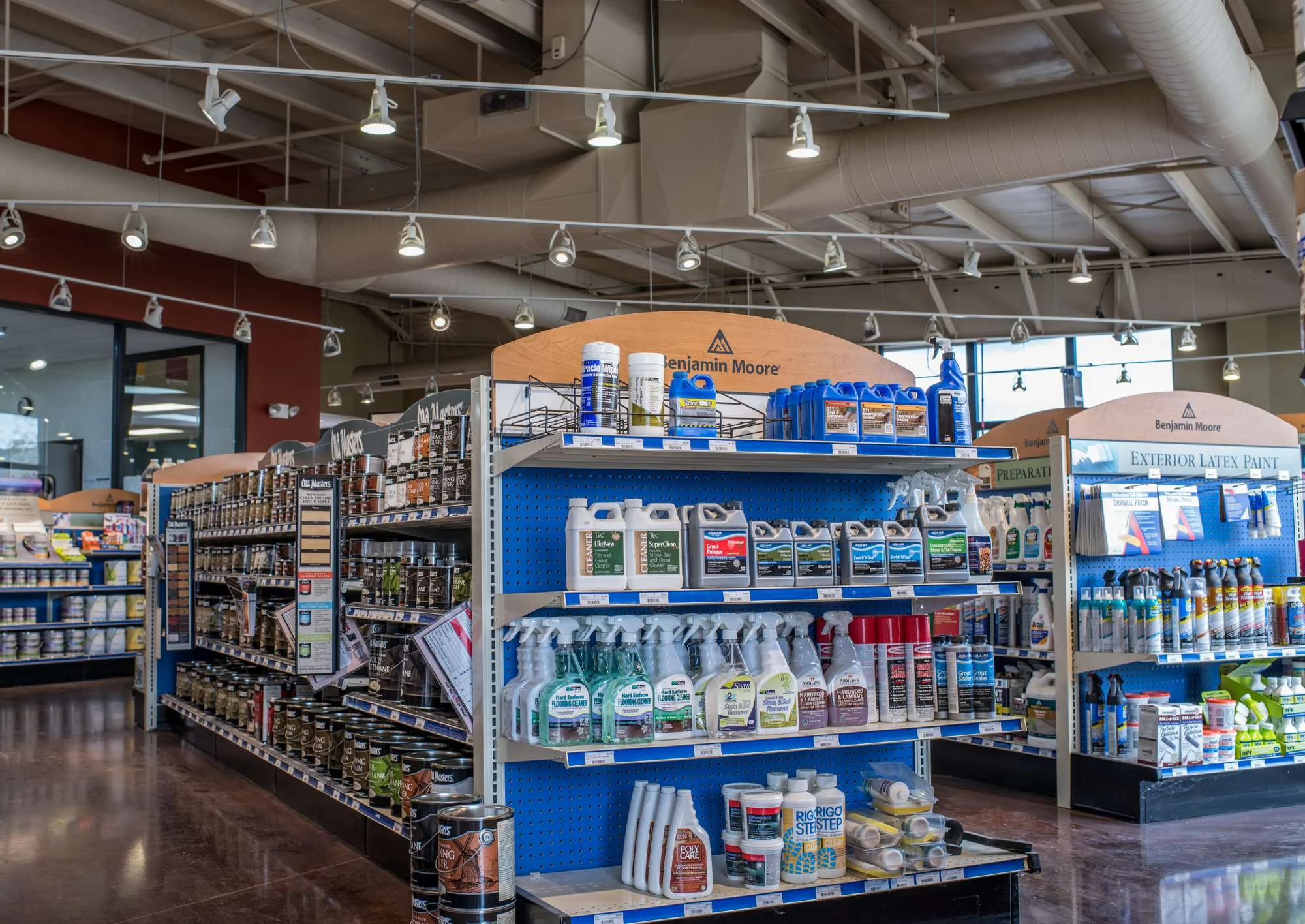 Hardwood stains and treatments in our Columbia showroom