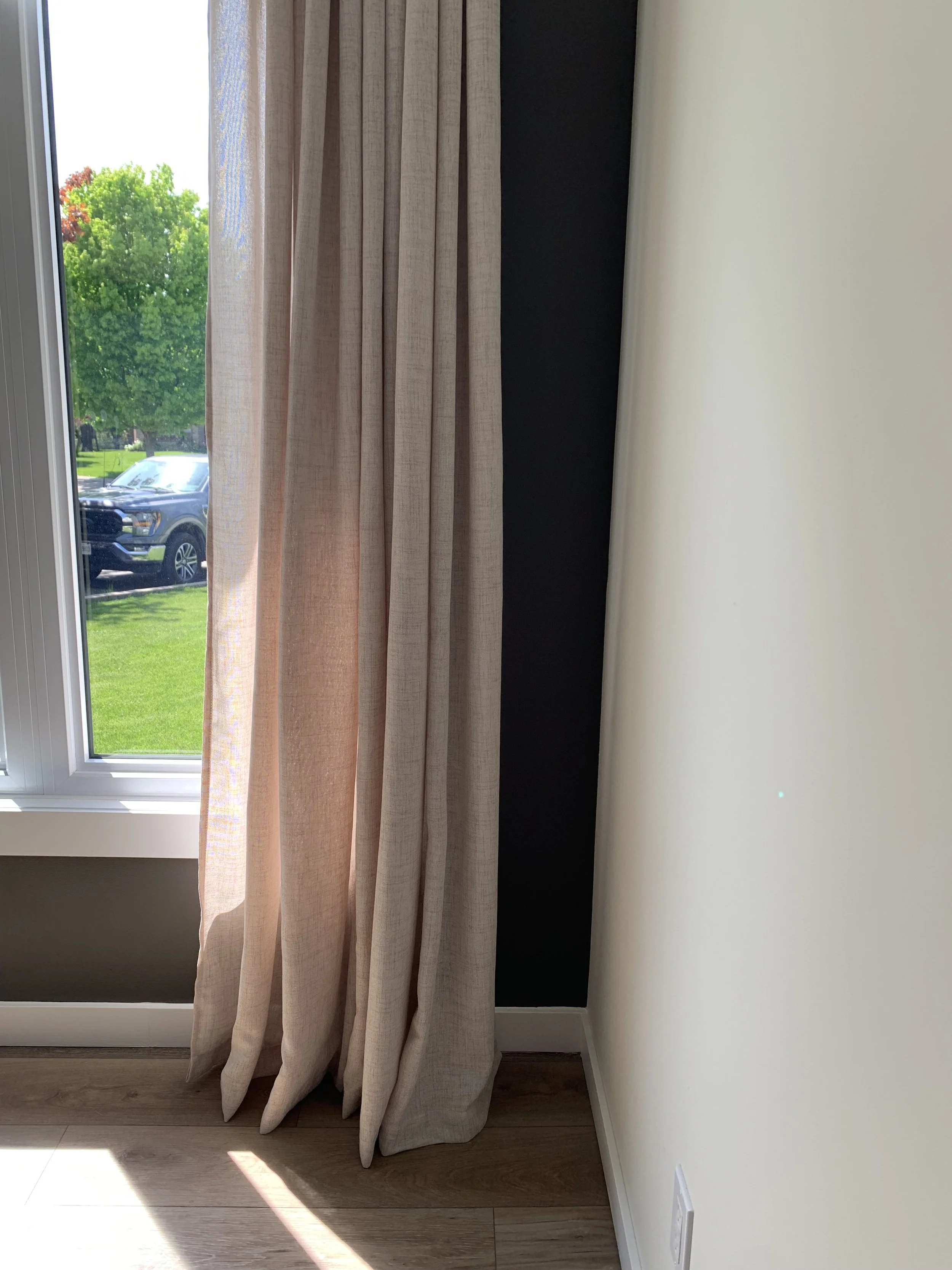 My ripple fold curtain hack. Curtain hems, trouser curtain hems. Long curtains. Linen drapery. Light filtering curtains. Unlined drapery.