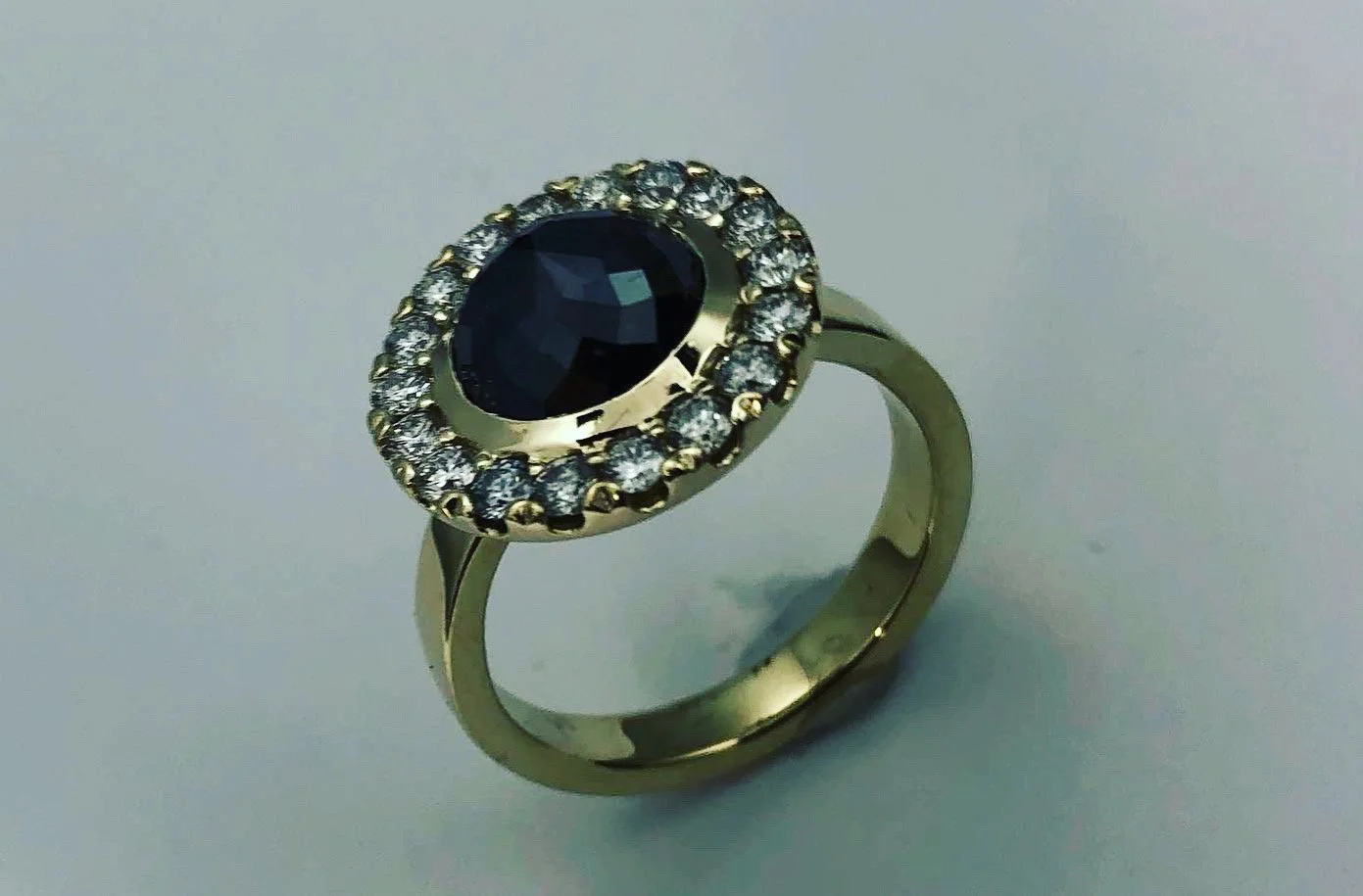  18360  14K YELLOW GOLD,ROSE CUT BLACK DIAMOND, WHITE DIAMONDS 