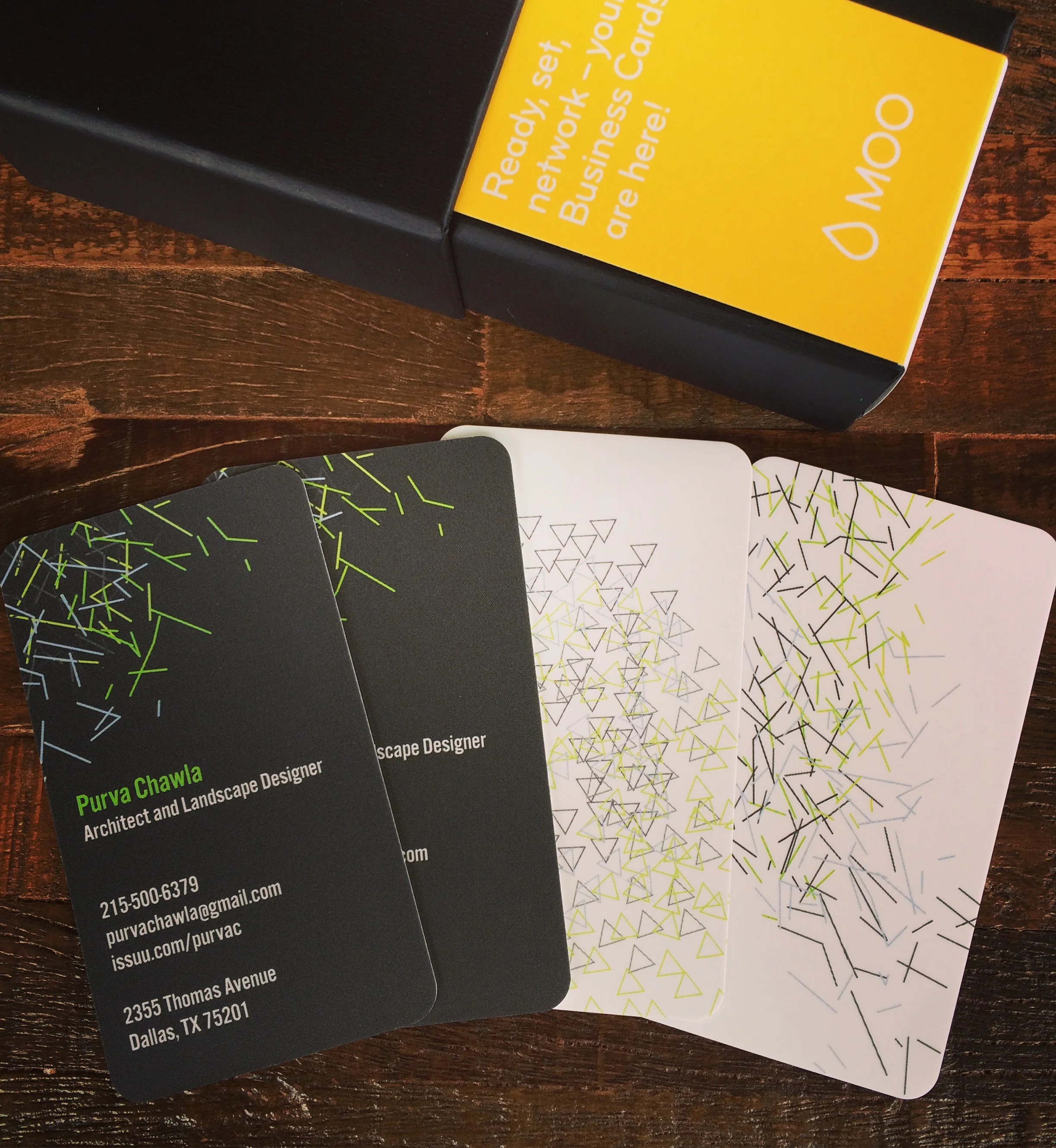 30 minute business cards, using MOO's templates and customization options.