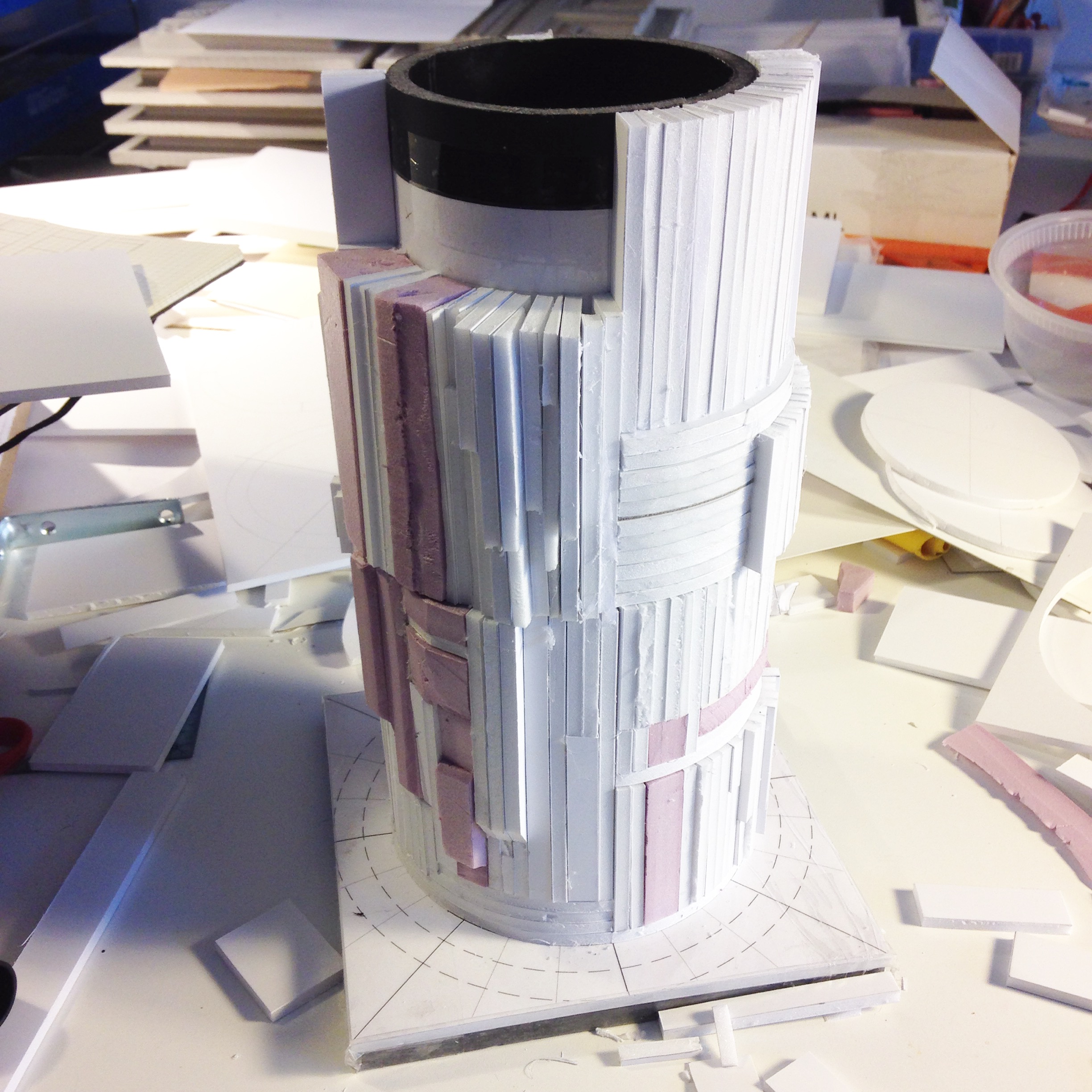 Process for Brutalist Concrete Vase by David Umemoto: Foam Core framework for molding
