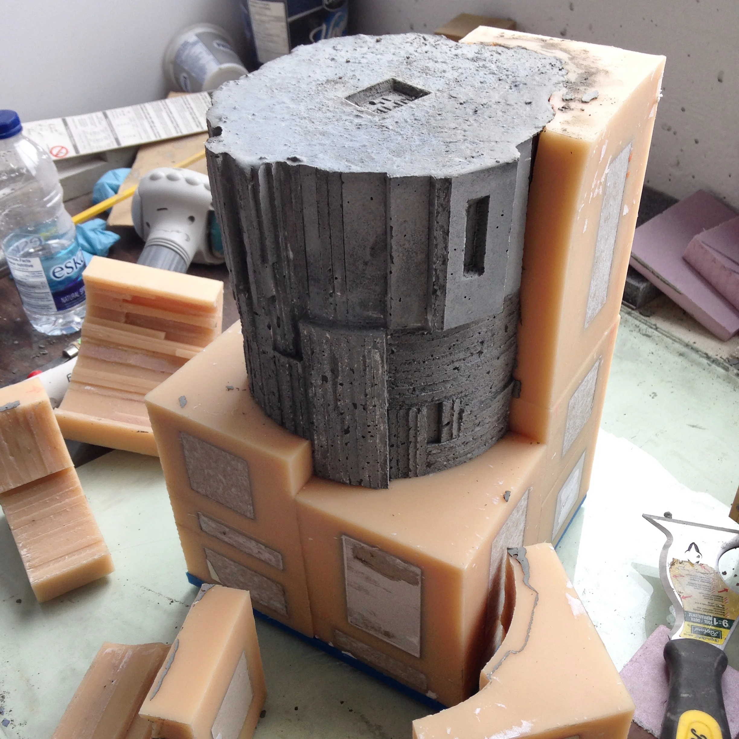 Process for Brutalist Concrete Vase by David Umemoto: Casting and de-molding
