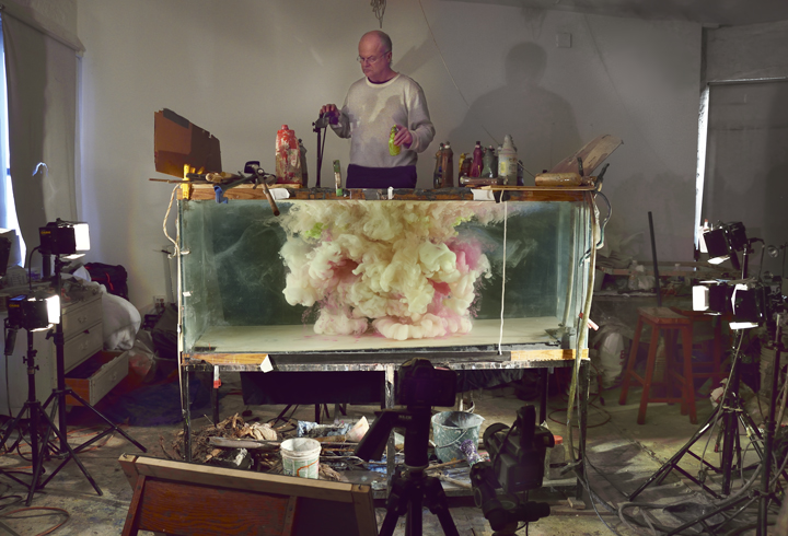 Studio view for Abstract 6683, 2014. Process, at the studio of artist Kim Keever.