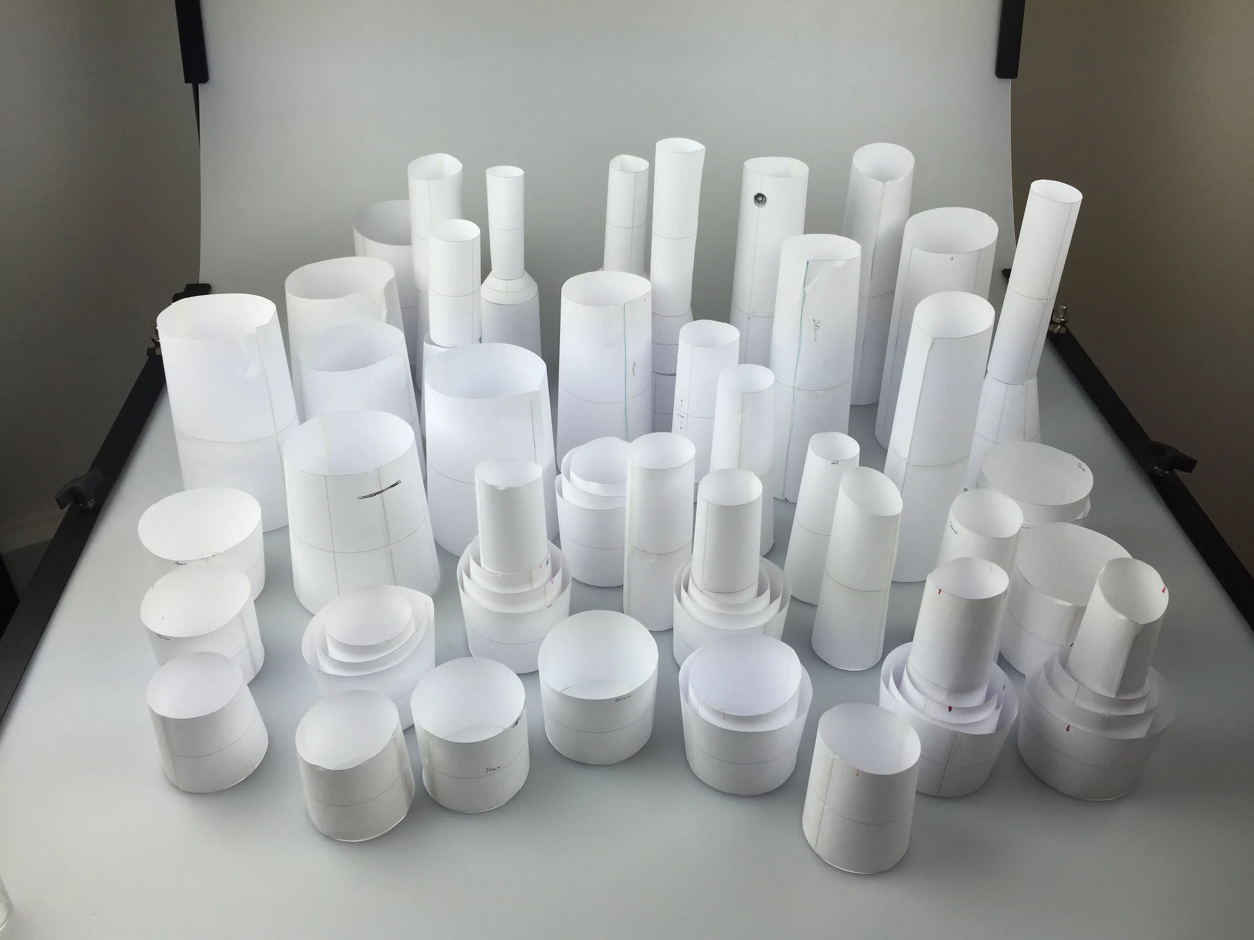 An army of paper prototypes preceded the creation of Glasses for Water from Lead-free crystal.