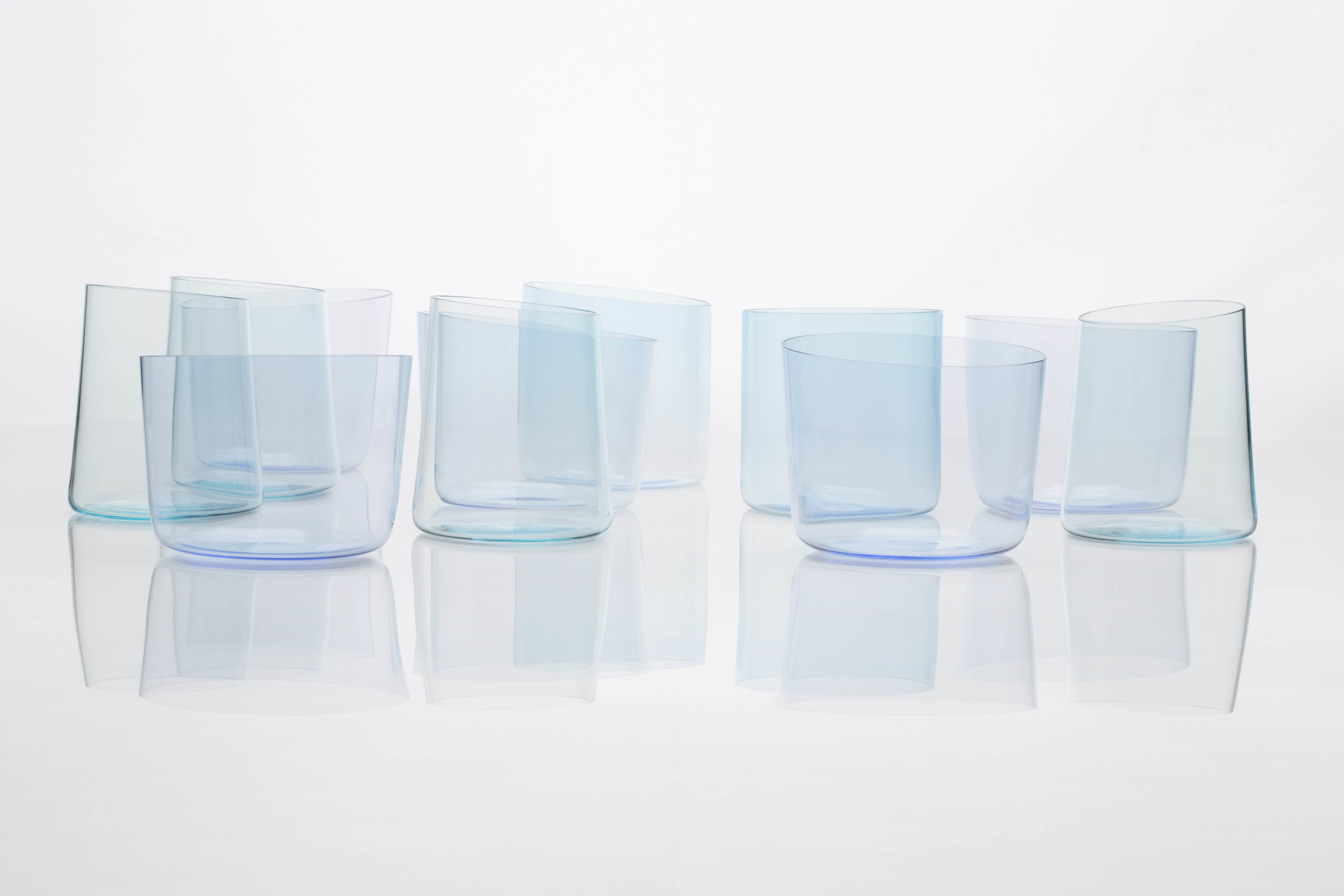 The ultra-thin, delicate forms of Glasses for Water enhance the user's water-drinking experience.
