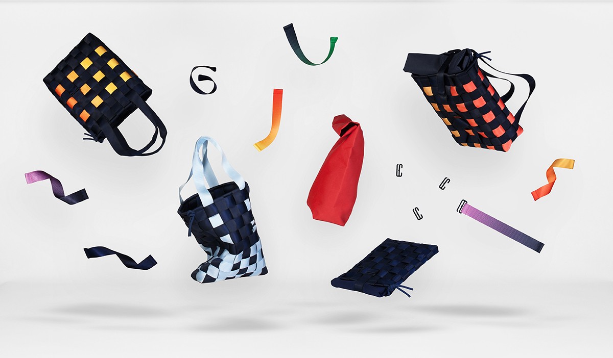 The PACK Bags by Alei Verspoor, and the woven straps, clips, and sleeves they can be disassembled into.