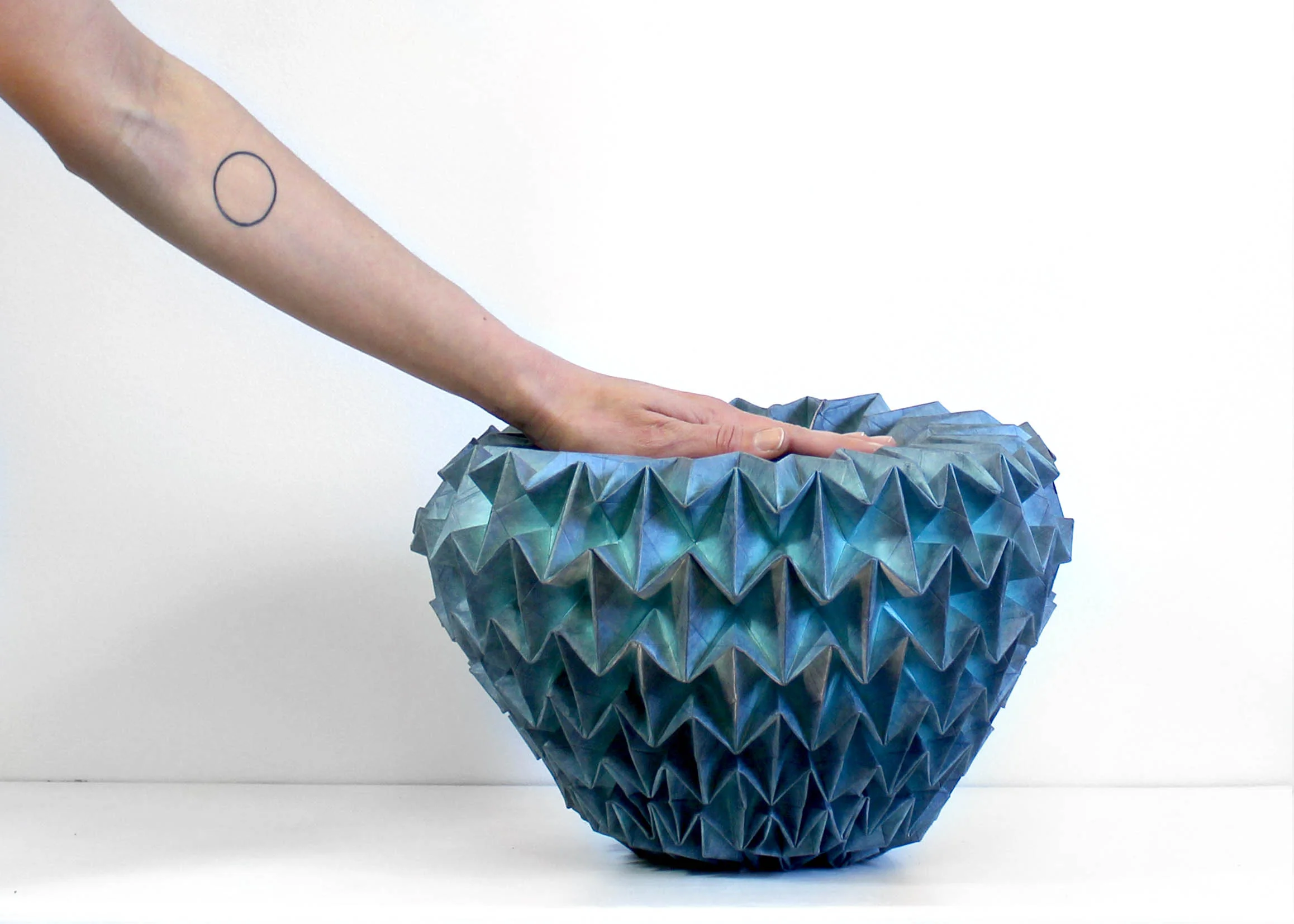 Unfolded, transforming vessels by Jule Waibel, in Tyvek