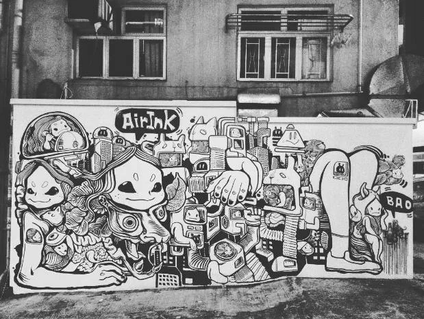 One of the several murals in Hong Kong, created over a period of two months, by artists working exclusively with Air-Ink. Image source: Graviky Labs