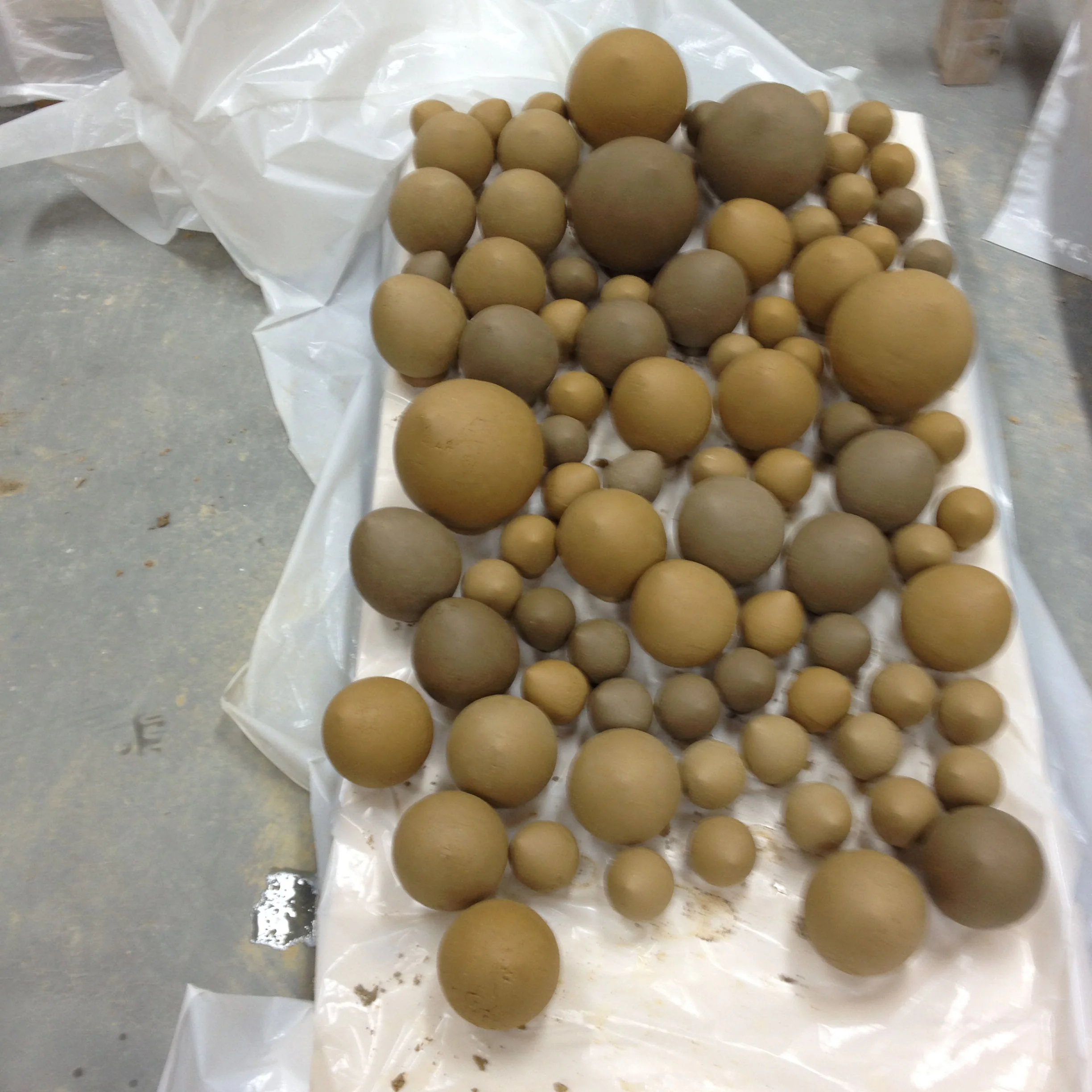 Patricia Mato-Mora's ceramic works in progress: Raw clay forms.
