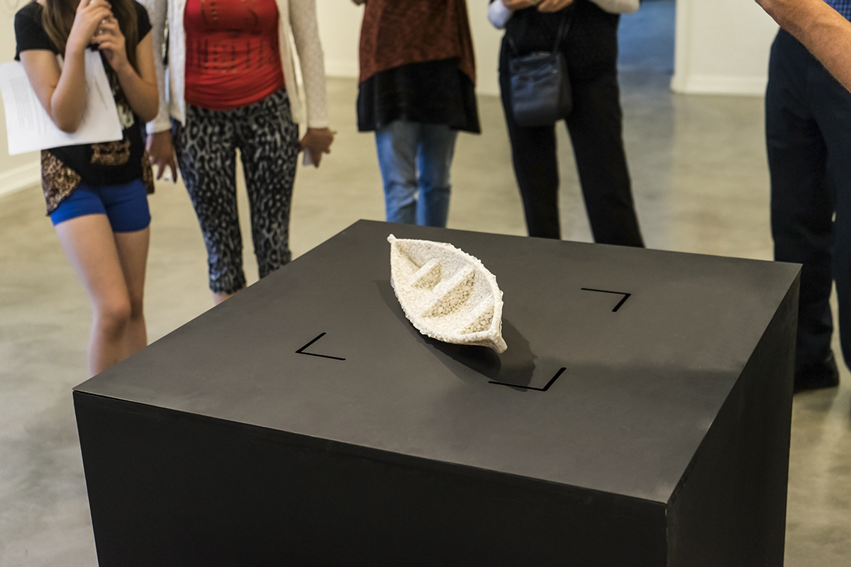 Pebble Boat, 2016. Pebbles and ice, audio recording. H. 3" x W. 5" x D. 17". Source: Joshua Abarbanel