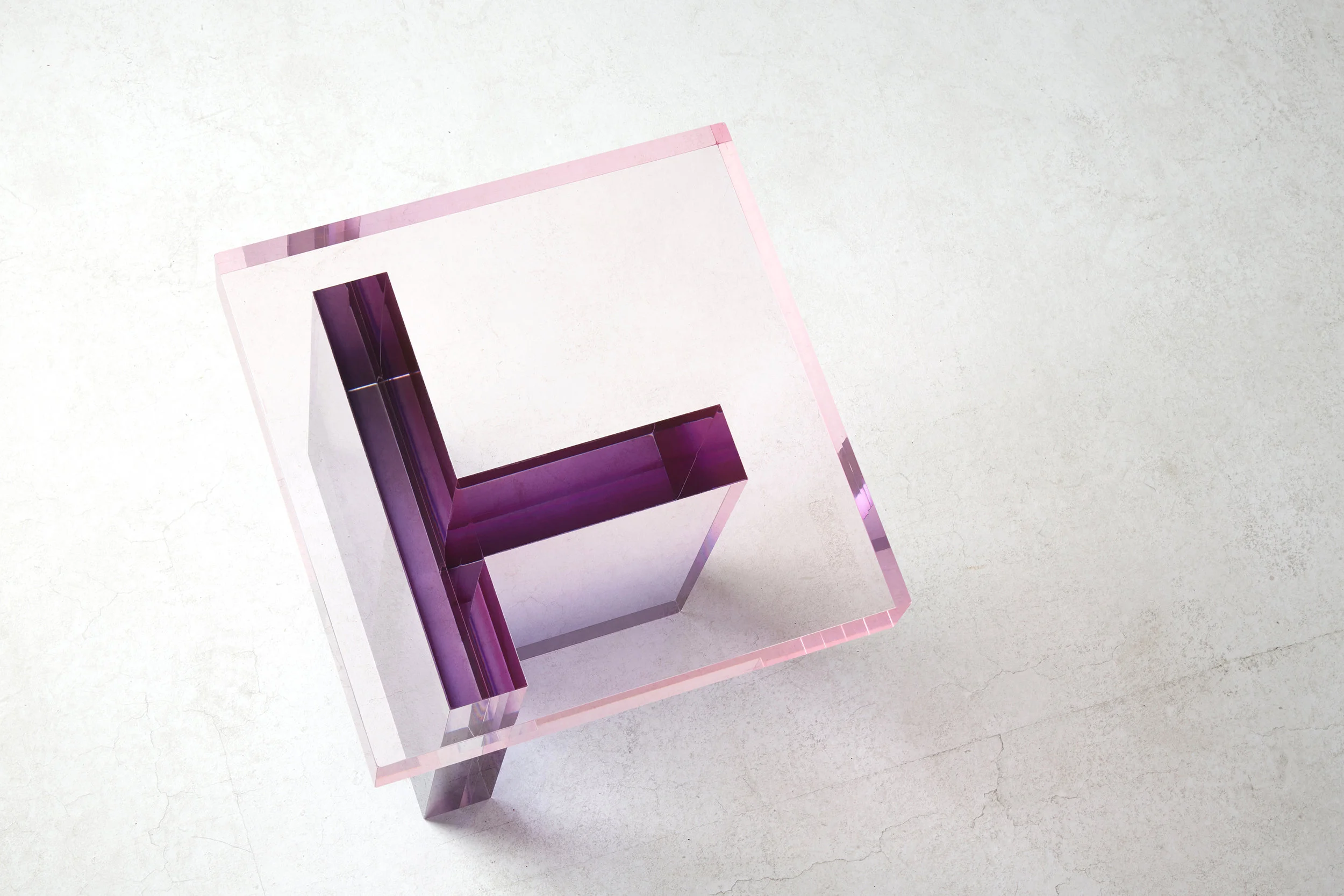 Crystal Series table by Saerom Yoon, in shades of purple and pink.