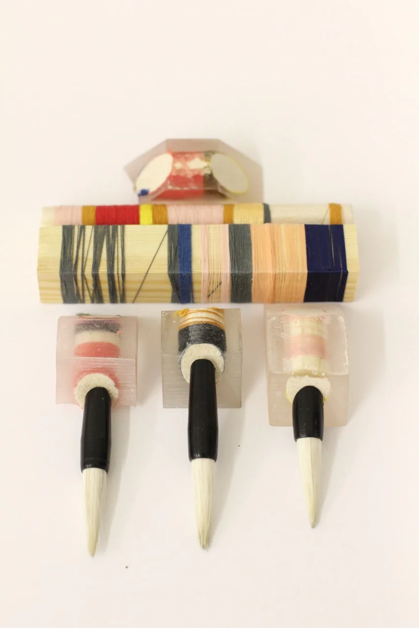 Ejing's early experiments with thread and resin at the Royal College of Art