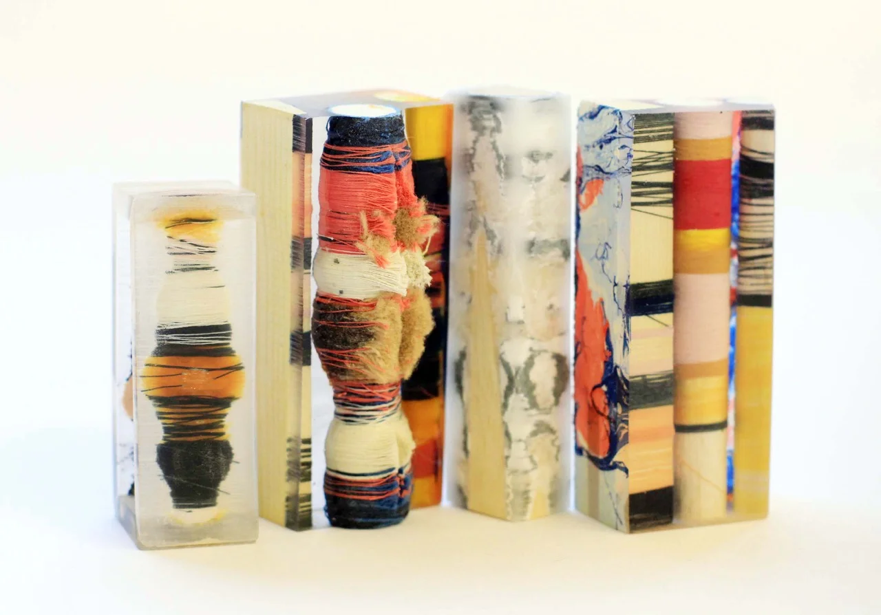 Ejing's early experiments with thread and resin at the Royal College of Art
