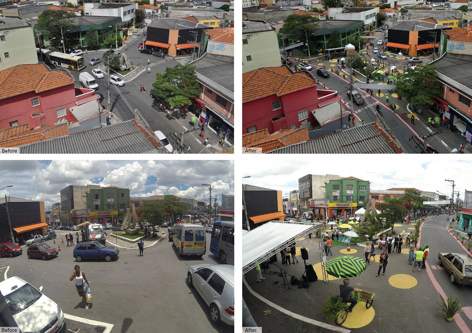 A glimpse of the pop-up transformation event organized by NACTO, under BIGRS, in Sao Miquel, São Paulo in November 2016