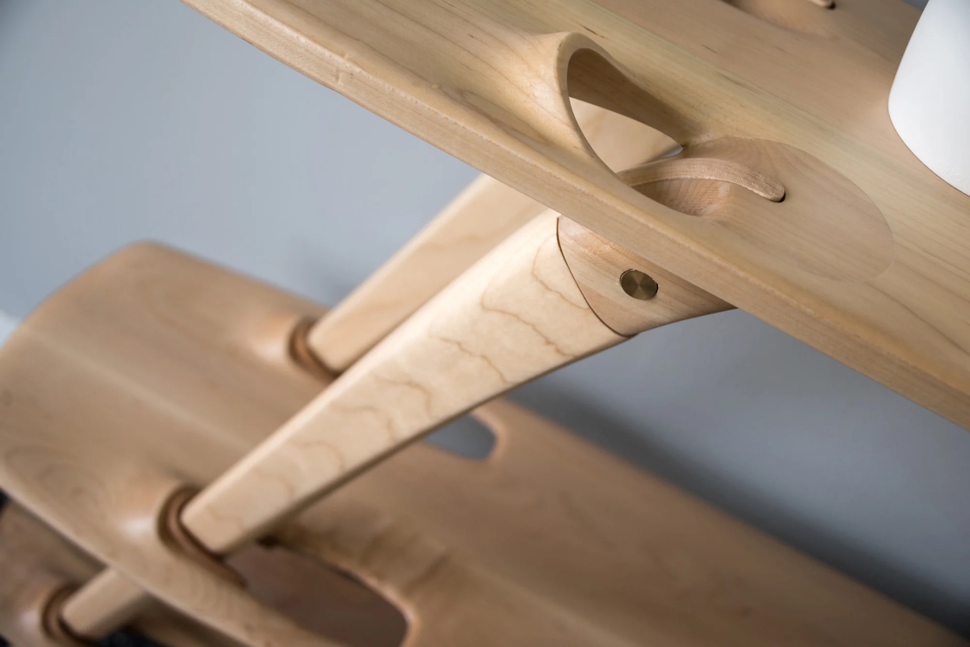 A close-up of the joinery in Ammar Kalo's MULTI-TIER SHELF system