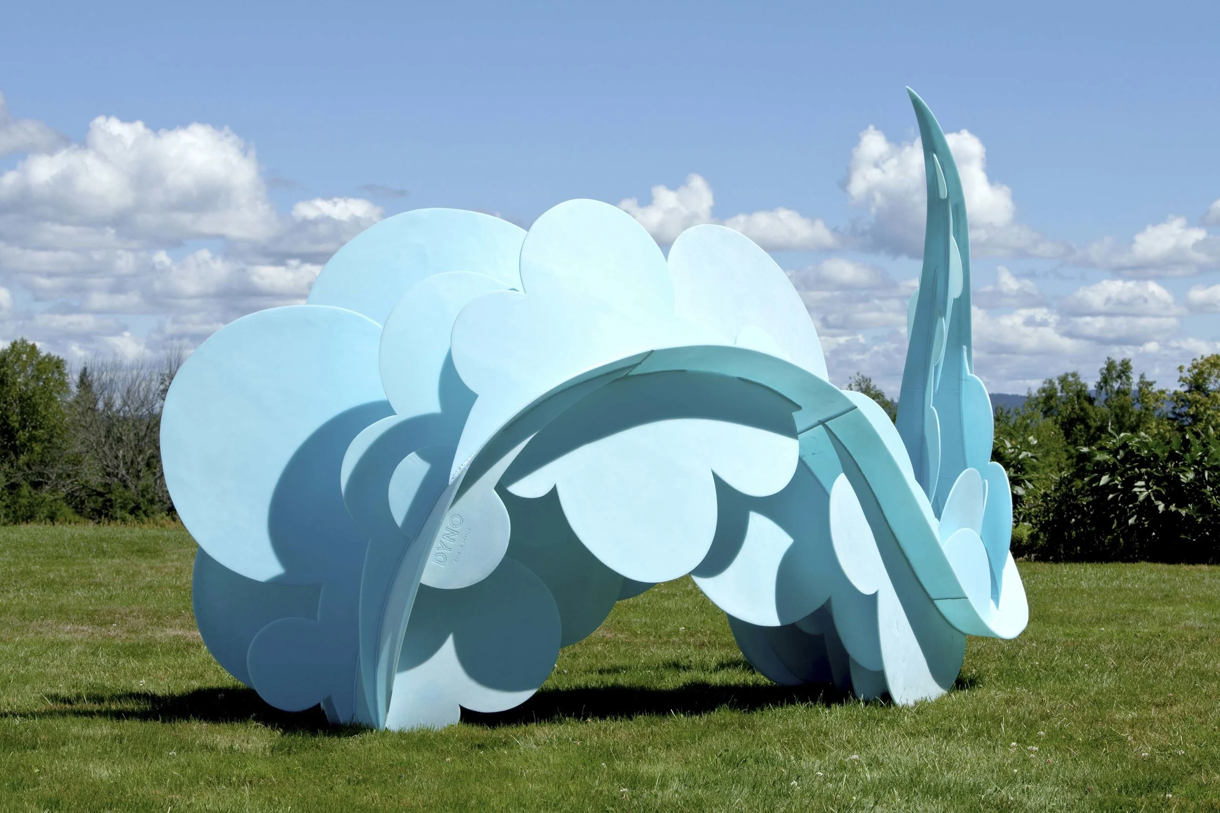 Damaged, discarded plastic crates are transformed into Aurora Robson's beautiful and robust outdoor installation Dyno.