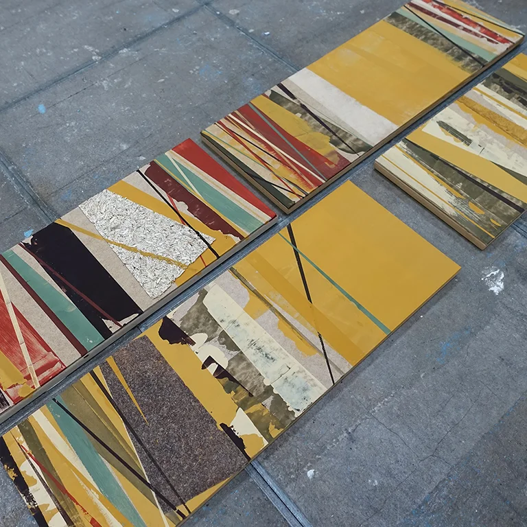 Angelique van der Valk used Casein paint combined with other materials such sand, hemp, wood dust and endocarp for her Abstract in Earth Colors series.