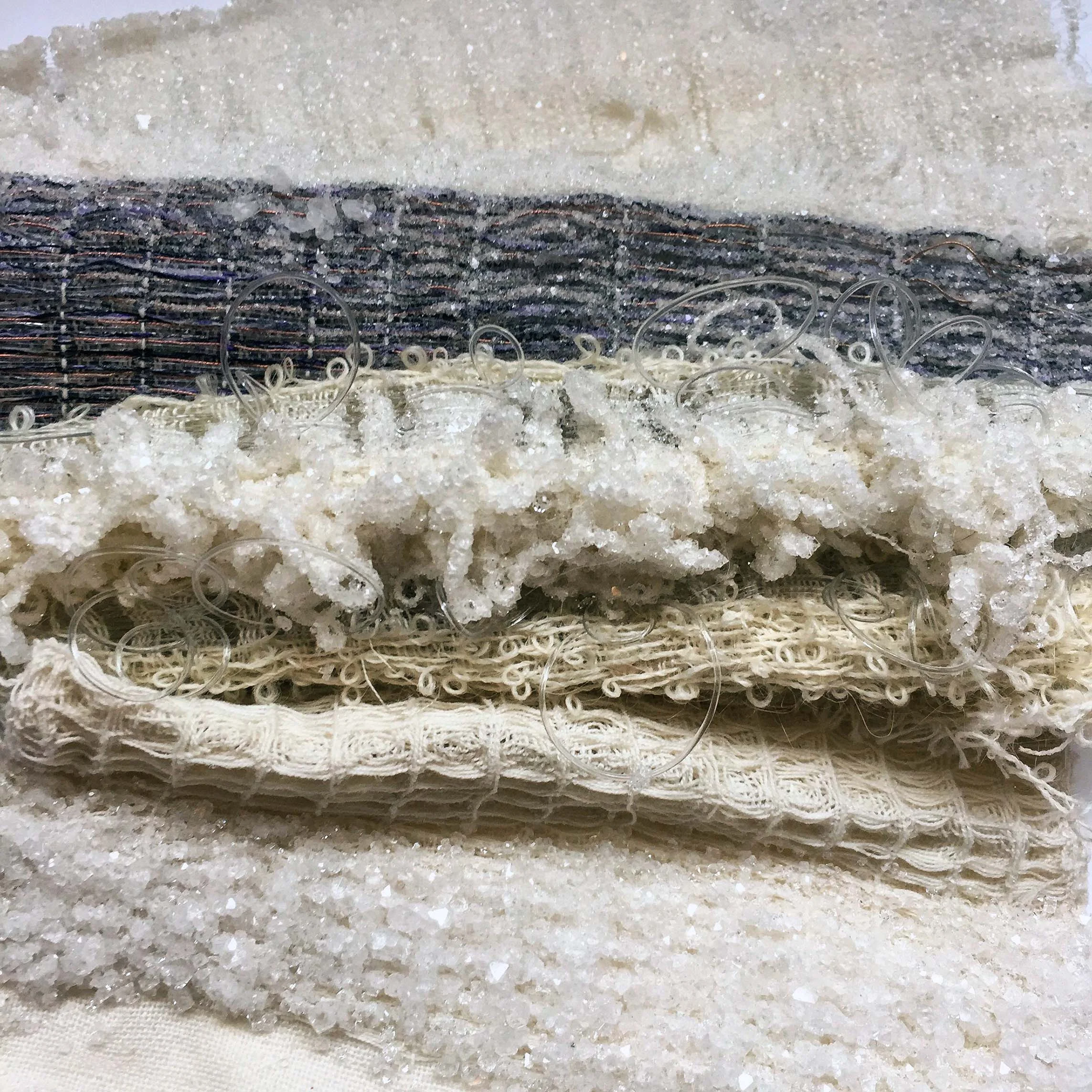 Handwoven fabric with grown crystal embellishment , by Hannah Croft, MUUNA