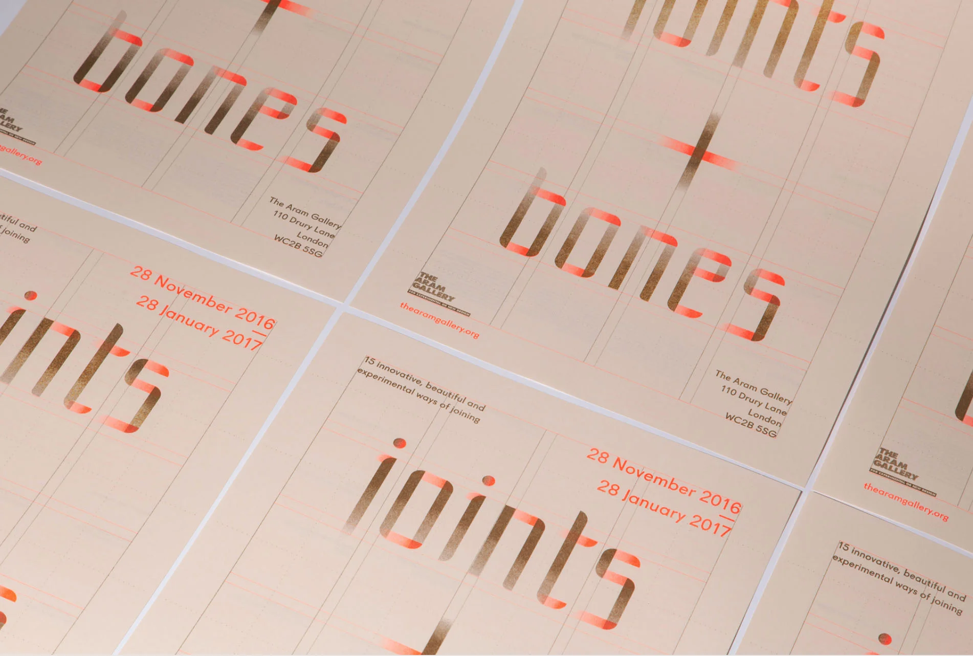 Brand and Invite design for Joints + Bones at the Aram Gallery, by Design&Practice
