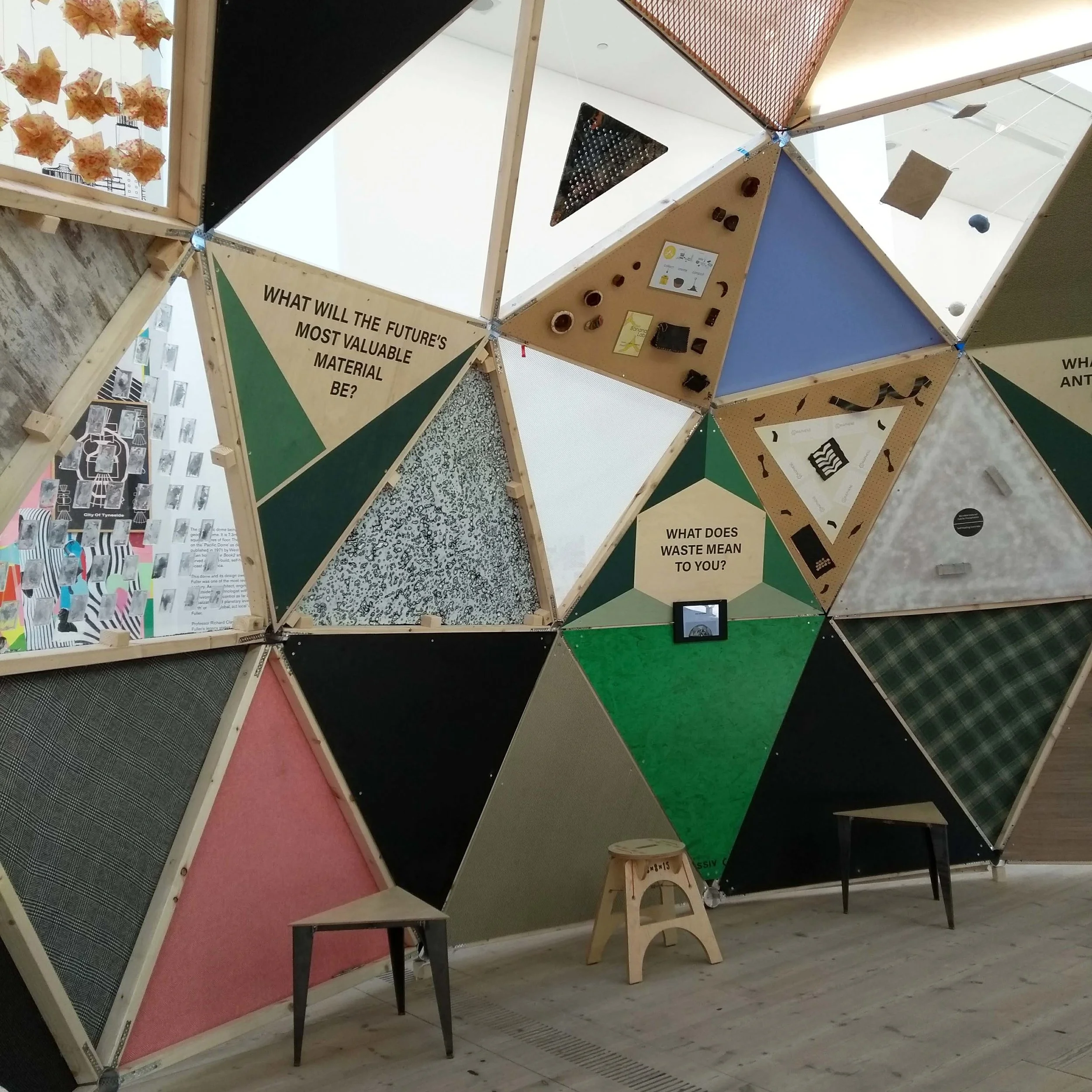 One of the four Mirrl surfaces seen at the Idea of North geodesic dome display by MaterialDriven, at the Balitc Centre for Contemporary Art