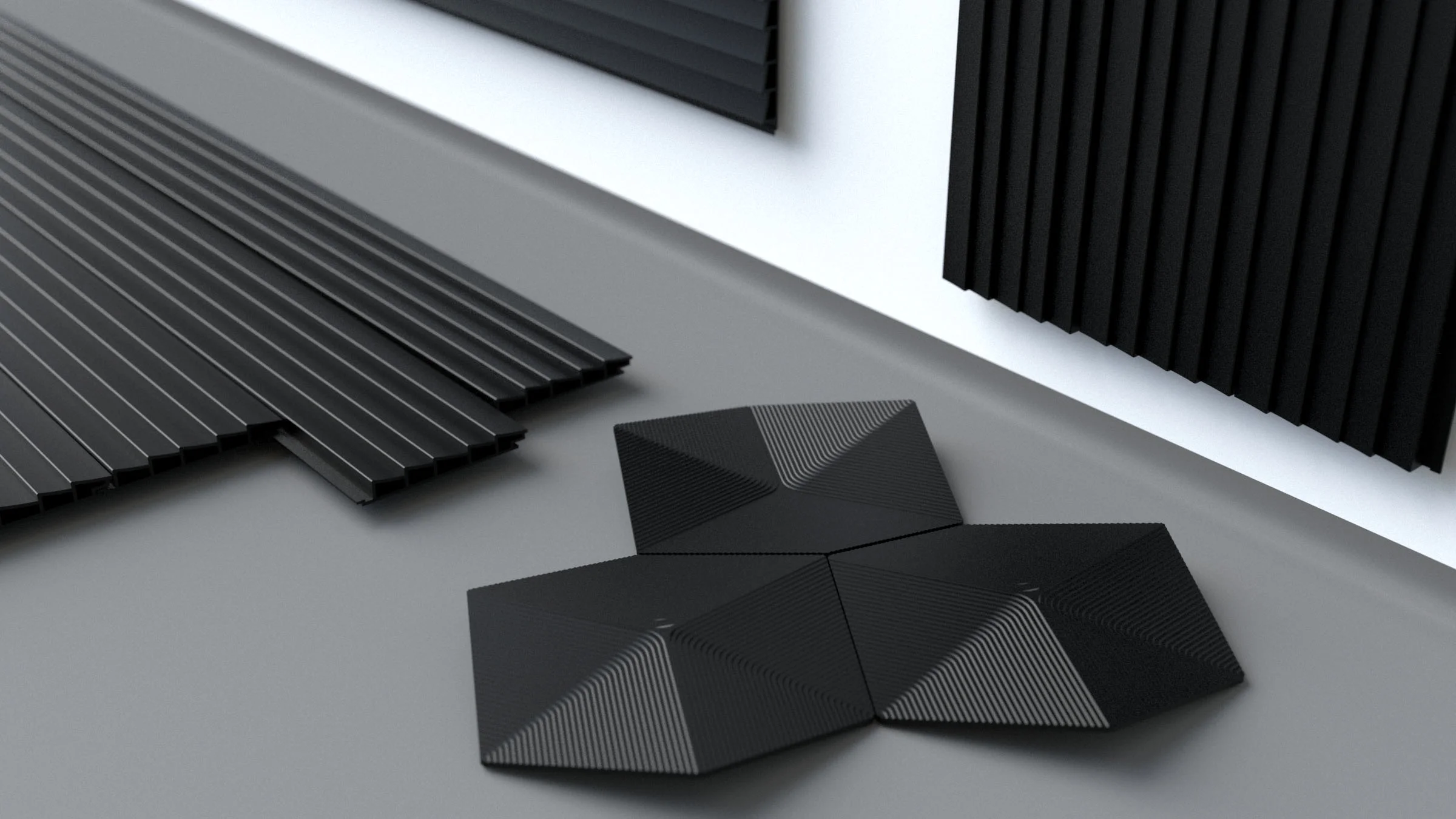 Varied architectural forms and modular panels cast with the thermoplastic material Made of Air