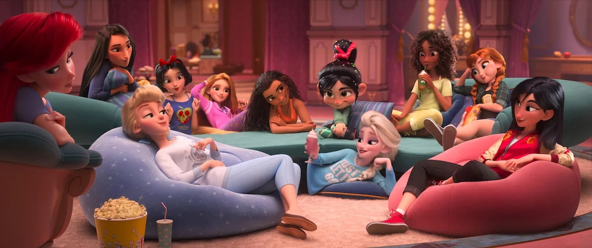 Princess Vanellope meets the full Disney princess canon in a scene from Ralph Breaks the Internet