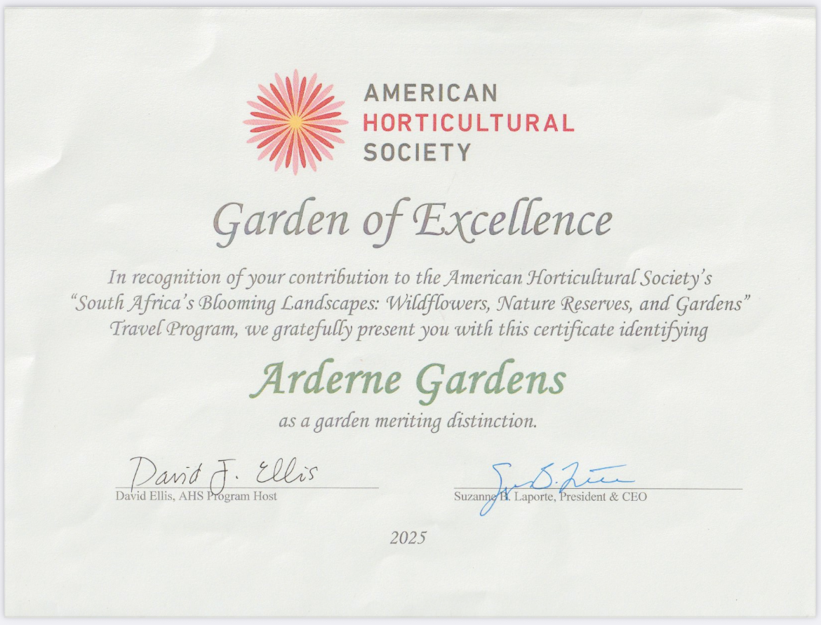 Arderne Gardens American Horticultural Society Award