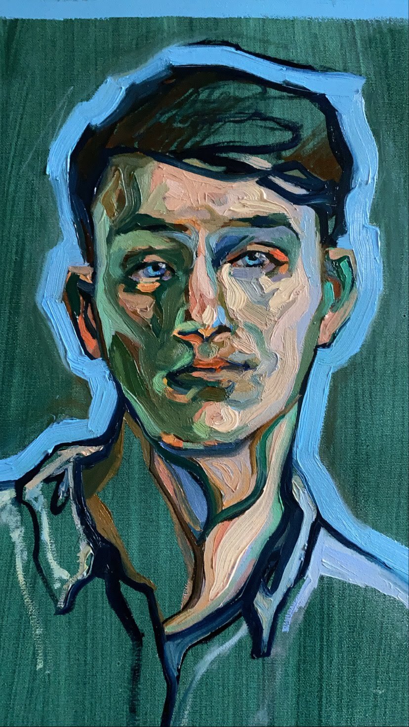 “Portrait with Cerulean Blue Outline”, detail