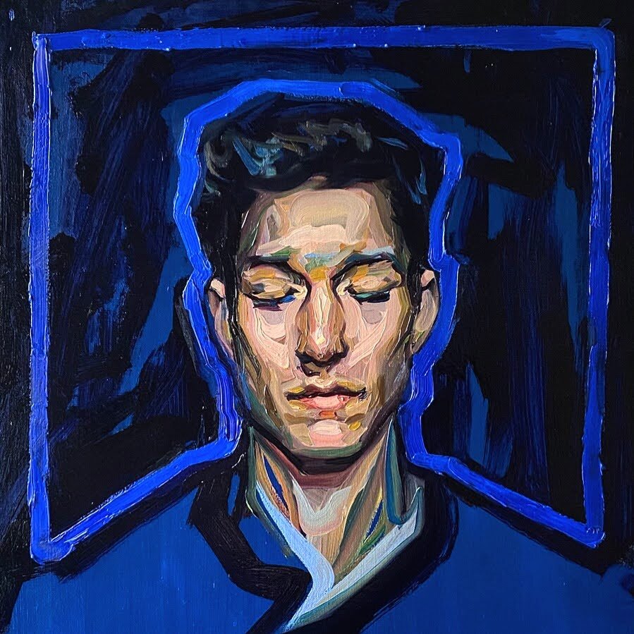 “Midnight (Portrait with Cobalt Blue Outline)”