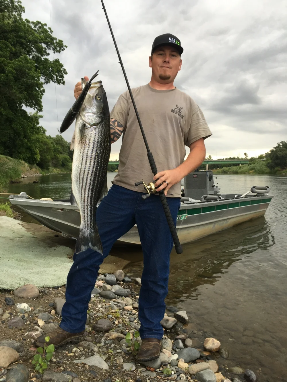 Michael Armstrong from Nice, Ca caught this 14 pound striped bass on May 23, 2016. He was casting a custom made 15 inch glide bait, in a rainbow trout pattern.