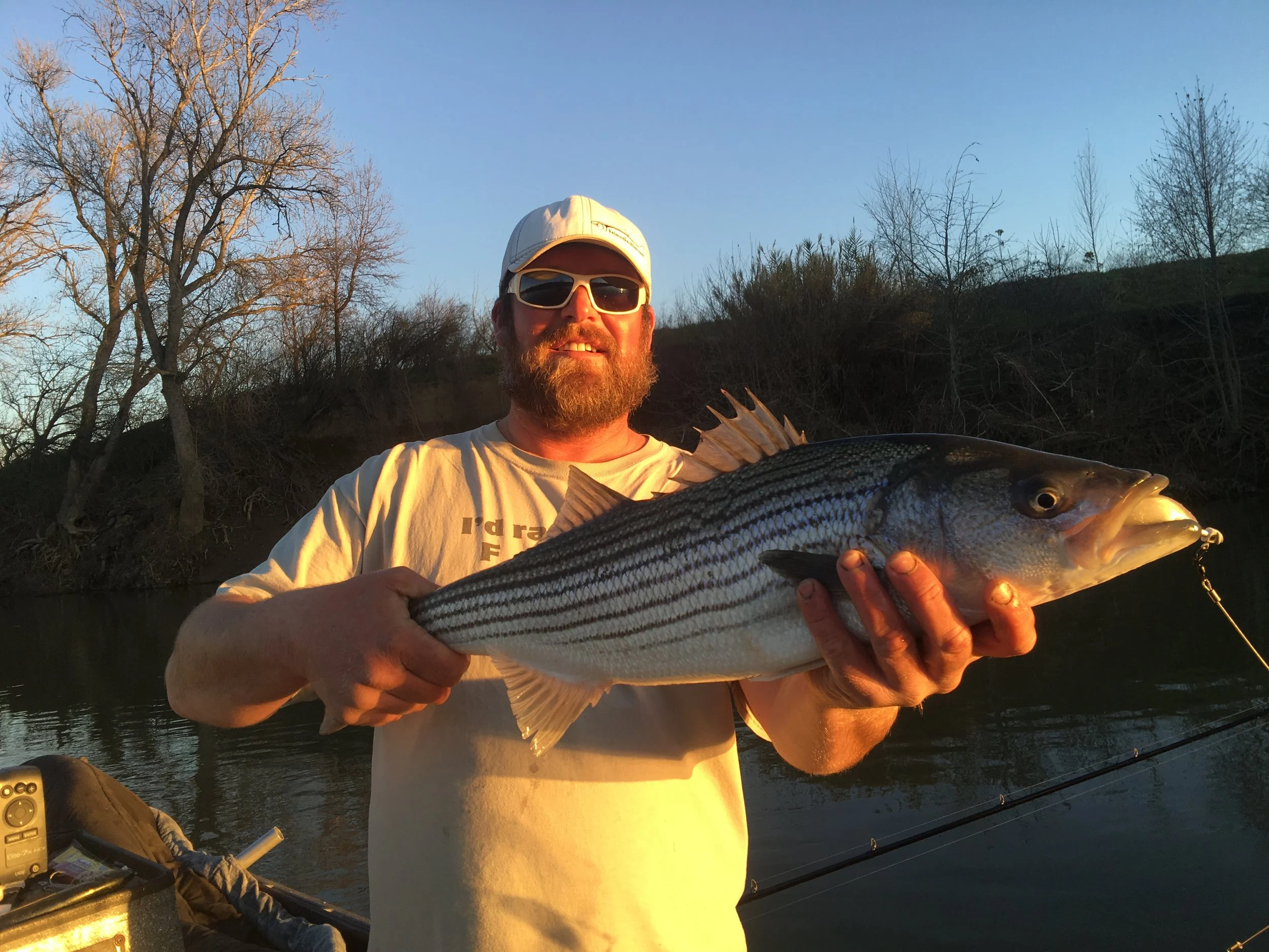 Striped Bass Fishing Guide Mike Rasmussen holds up a double digit striped bass he caught on December 30, 2016.Mike's Fishing Guide &amp; Charter Service For Sacramento River Fishing targeting King Salmon, Sockeye Salmon, Striped Bass, Sturgeon, Shad…