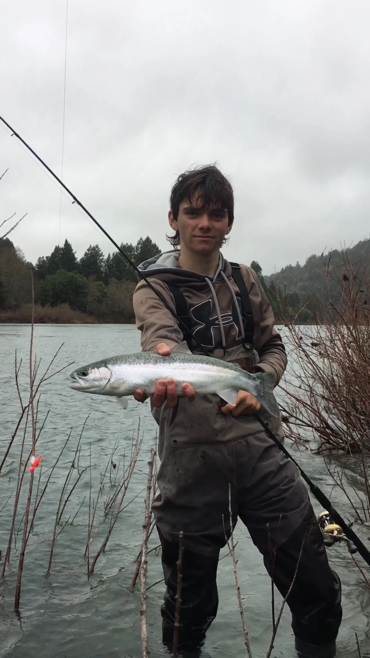 Northern California Salmon Fishing Guide Mike Rasmussen Takes A Pic Of Young Ryan Tripp With His First Coastal Steelhead