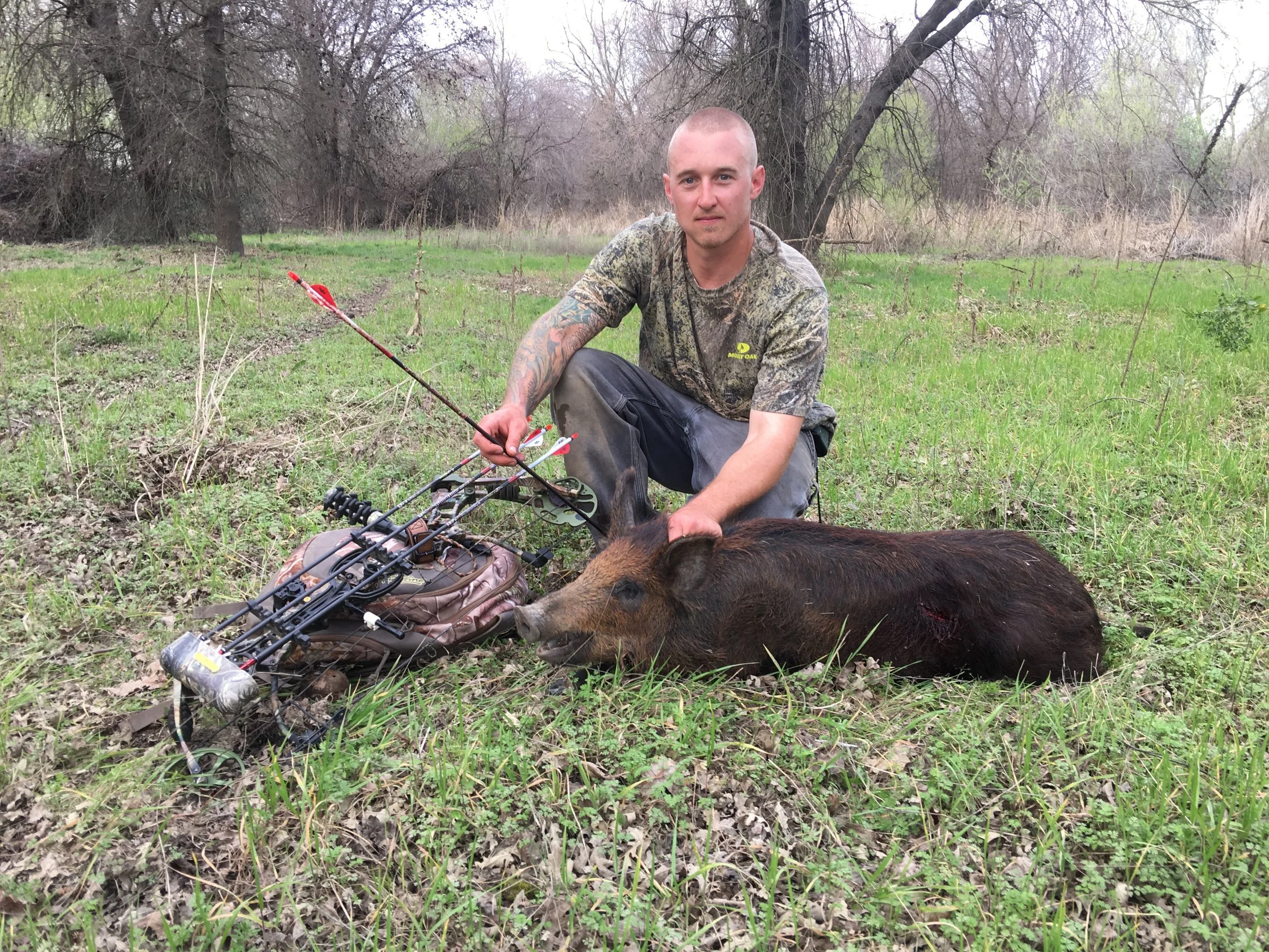 Jeremy McKenna With A Sacramento River Wild Hog He Shot With His Bow On March 9, 2017