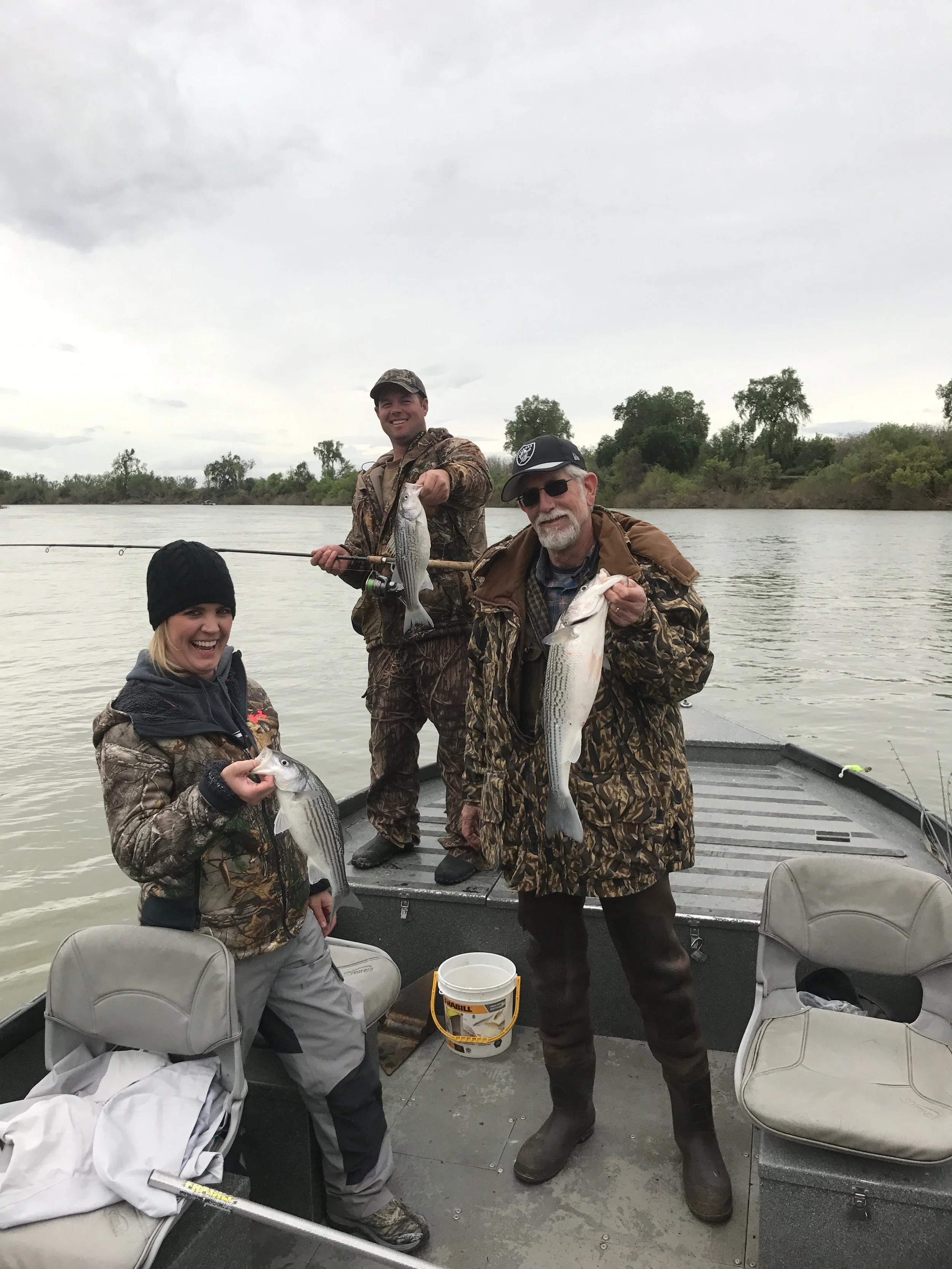 A SalmonSacRiver.com triple hook up with Mike Kehoe, Jason Clack and Kyla Melcher on April 8, 2017 on the Feather River in Yuba City, Ca. 