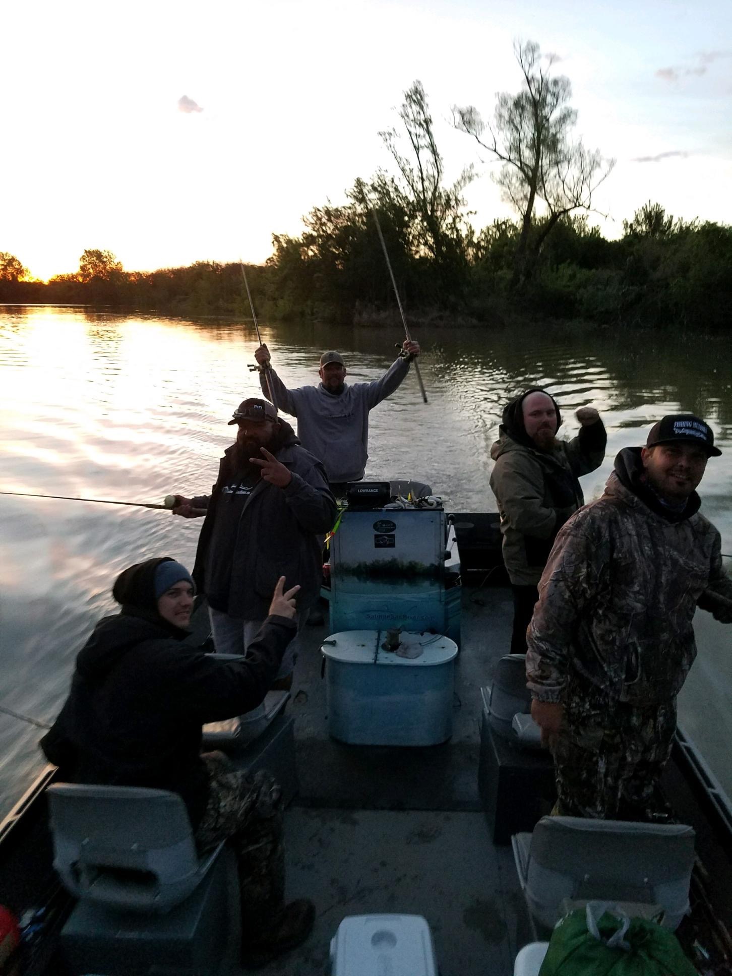 Criss Olson from Anderson, Ca took this photo Saturday morning on the 22nd of April as Rasmussen and his crew embark on their trolling game plan for the NorCal Guides Ass. striped bass derby at Steelhead Lodge. 