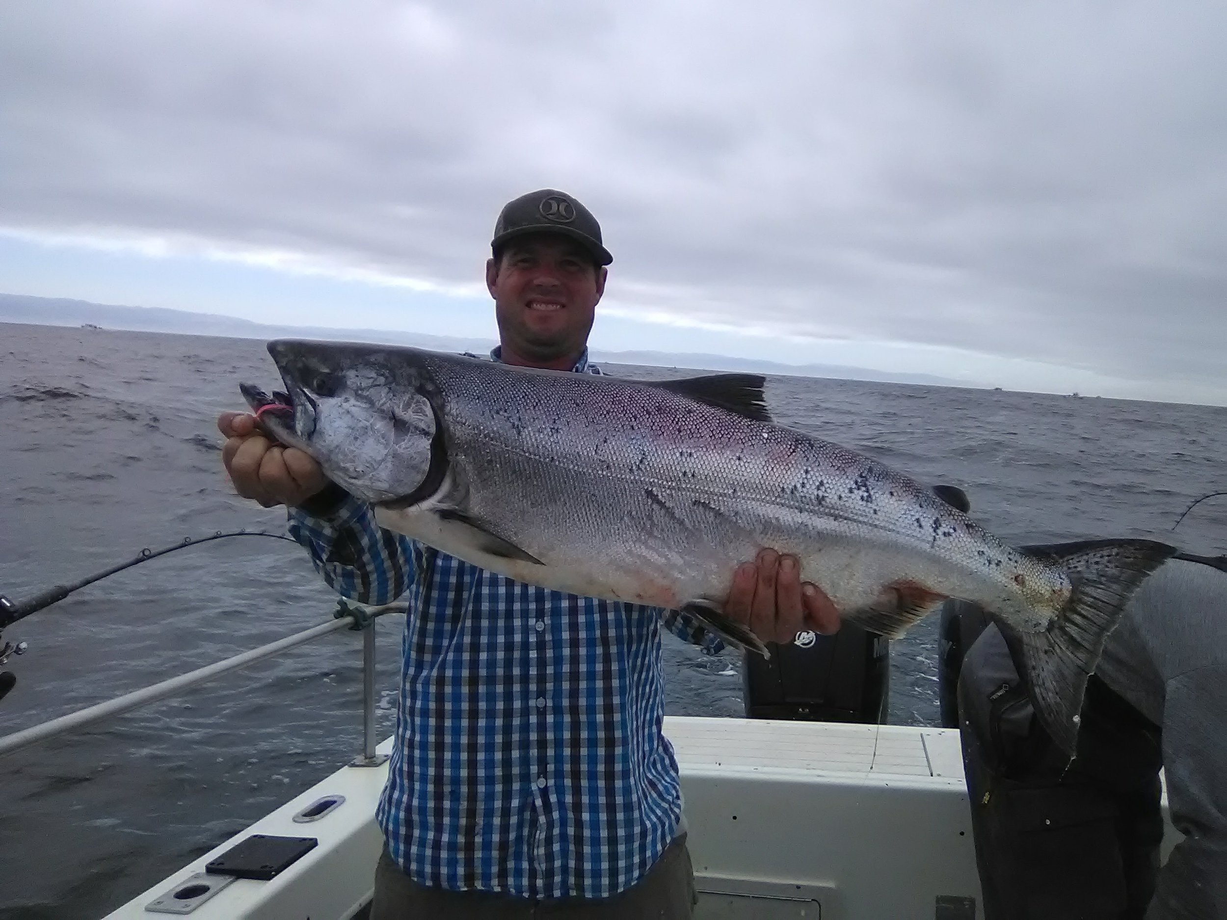 Jason Clack from Corning, Ca hold up a dandy of a fresh Pacific king salmon he caught while out with Legal Limit Sport Fishing on July 26, 2017.