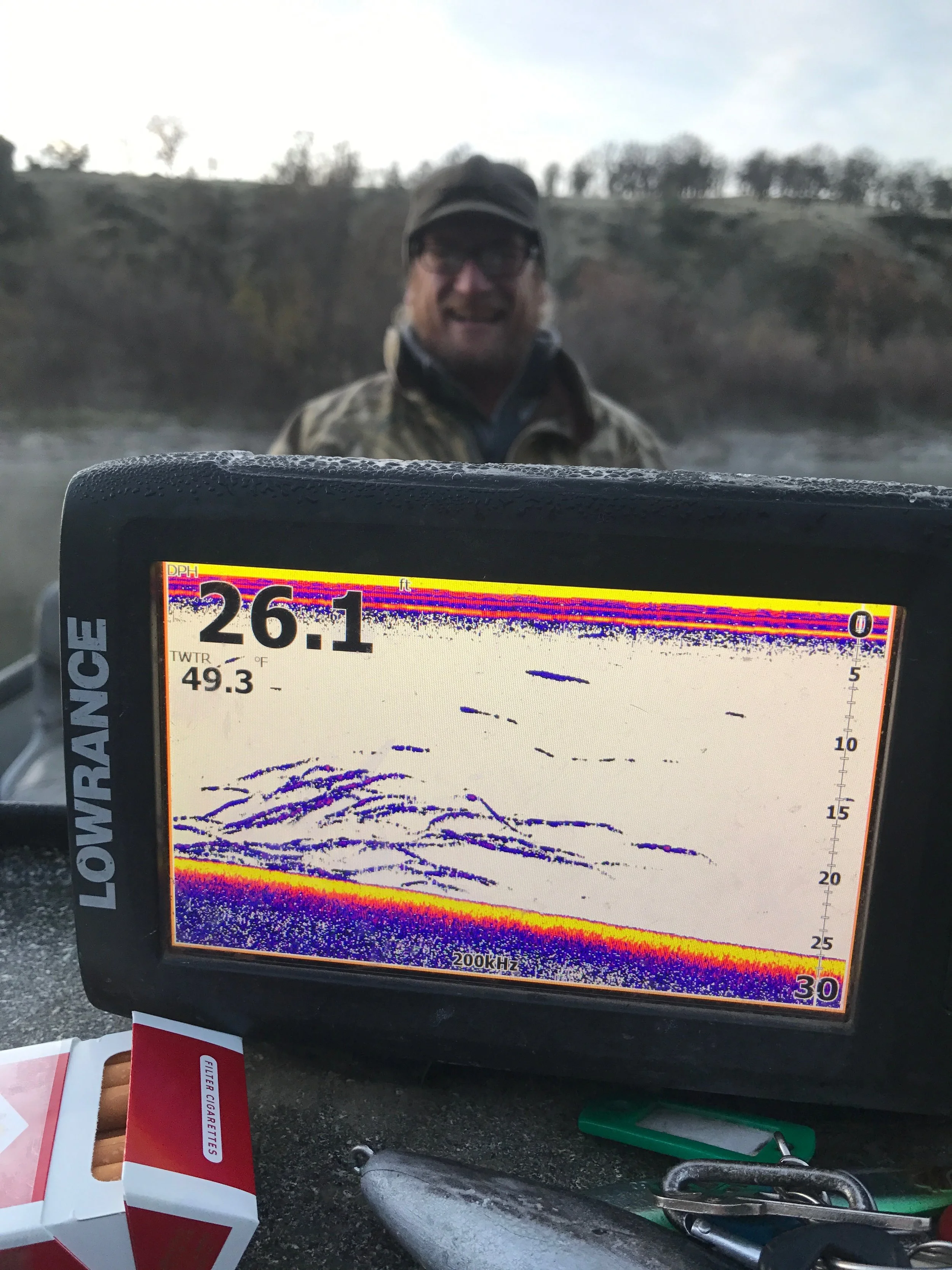 A Picture Of A Lowrance Fish Finder During Late Fall Salmon Fishing In Northern California